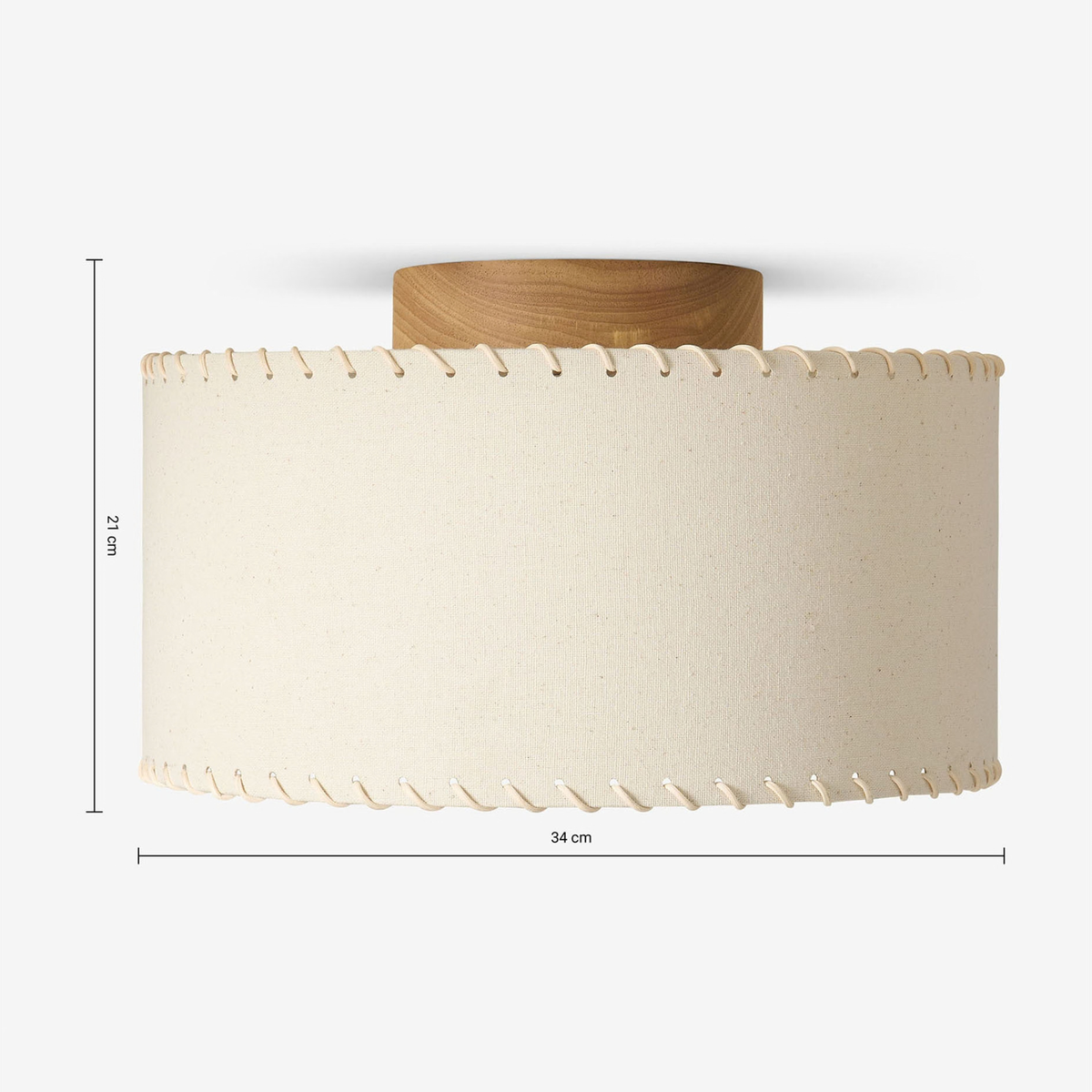 MADE.COM Neutra Flush Ceiling Light in Natural Wood with Fabric Drum Shade