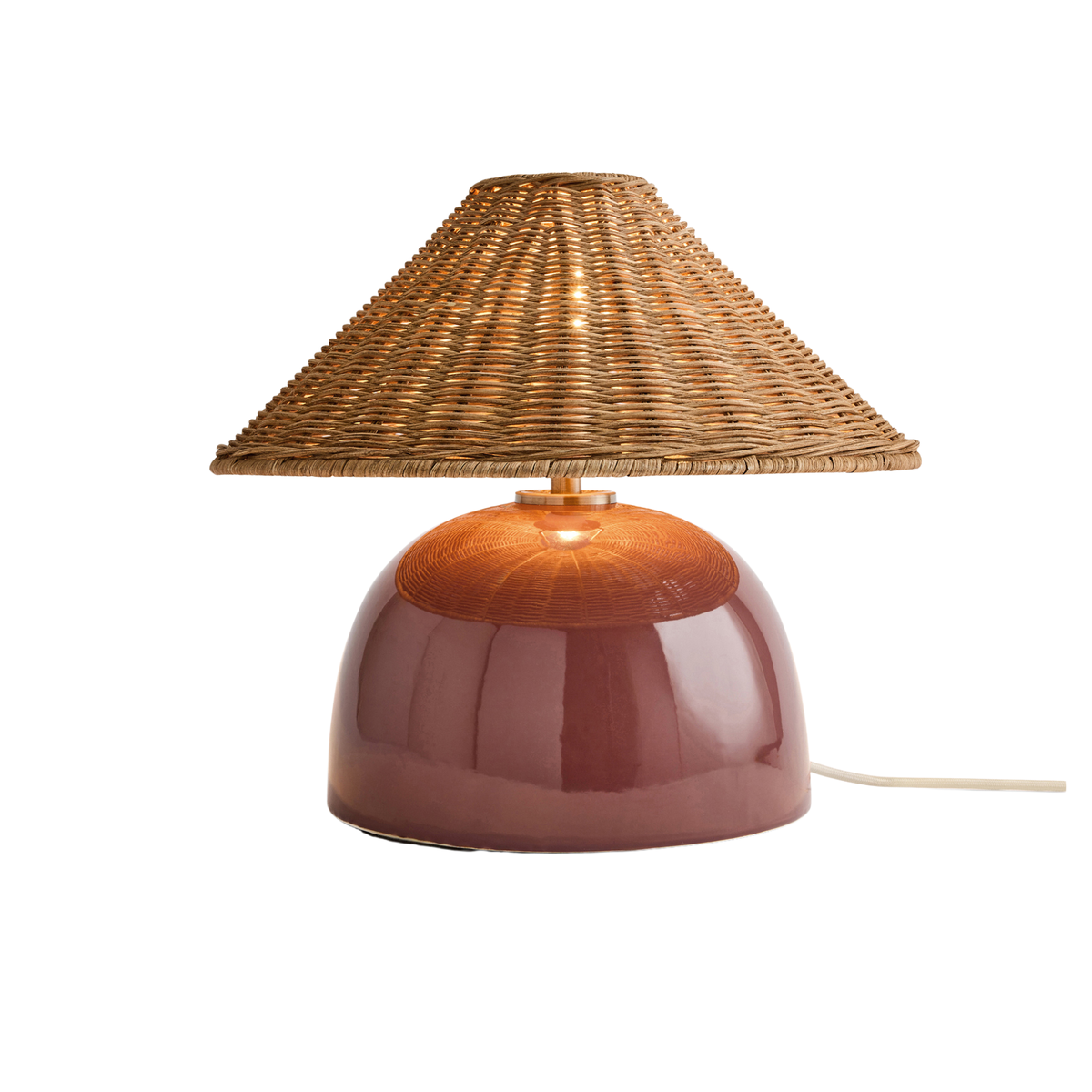 MADE.COM Nora Table Lamp in Burgundy Ceramic with Rattan Shade