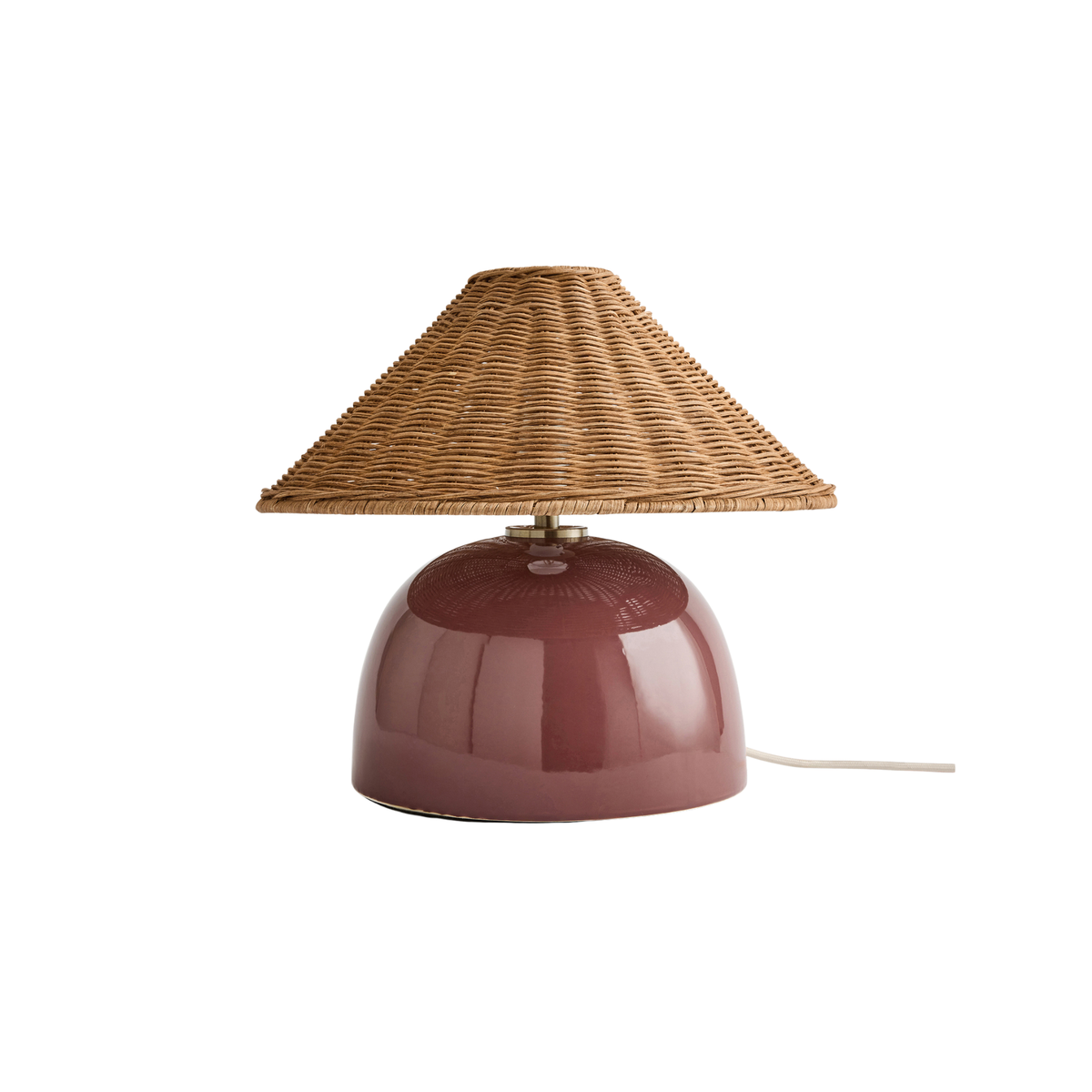MADE.COM Nora Table Lamp in Burgundy Ceramic with Rattan Shade