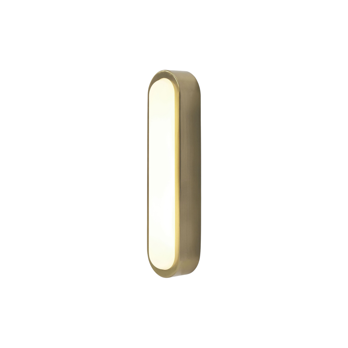 MADE.COM Nura oval wall light in antique brass with opal diffuser, studio shot on white