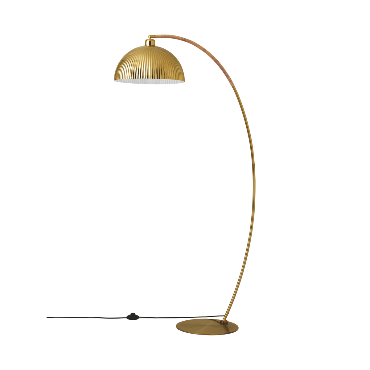 MADE.COM Shell Floor Lamp in Brass with Natural Rattan Wrapped Stem