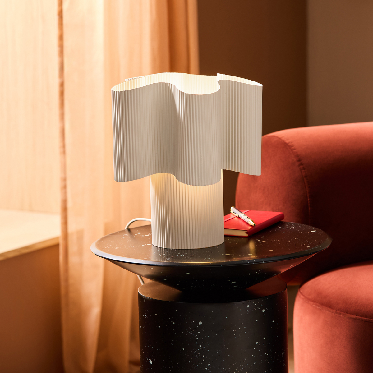 MADE.COM Sydney Table Lamp in Cream Fluted Metal with Frosted Glass Diffuser