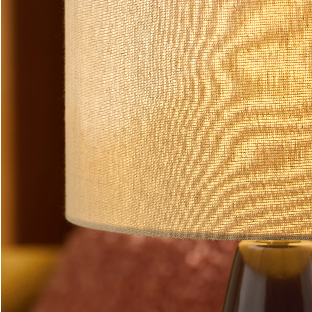 MADE.COM Vince Ceramic Table Lamp in Brown Glaze with Linen Shade