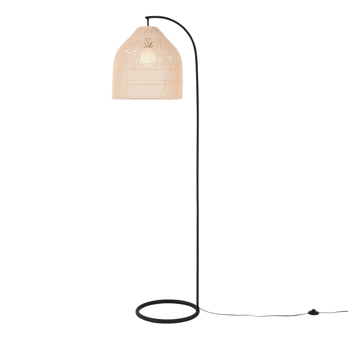 MADE.COM Java Floor Lamp in Matt Black with Natural Rattan Shade