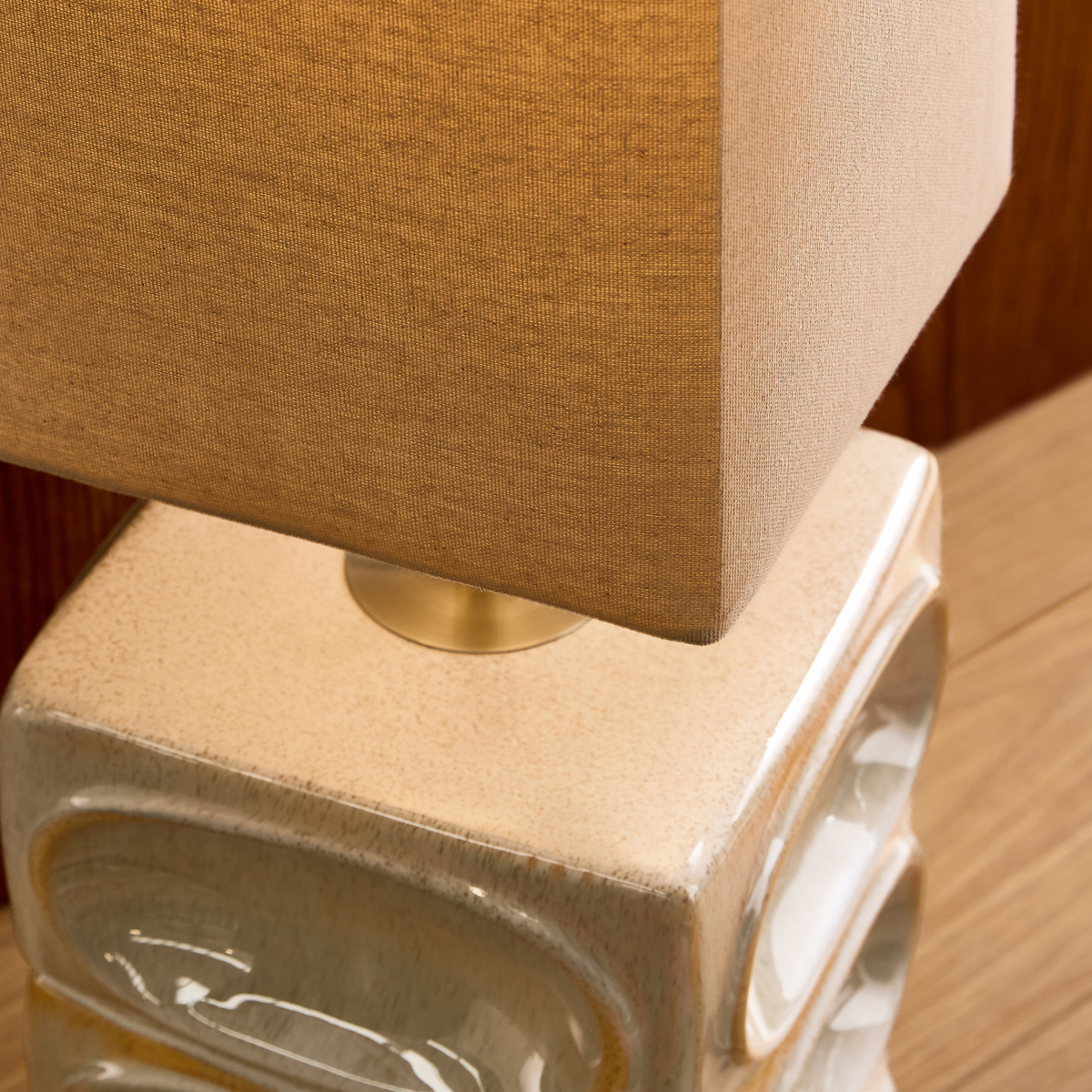 MADE.COM Nell Ceramic Floor Lamp in Cream Reactive Glaze with Linen Shade
