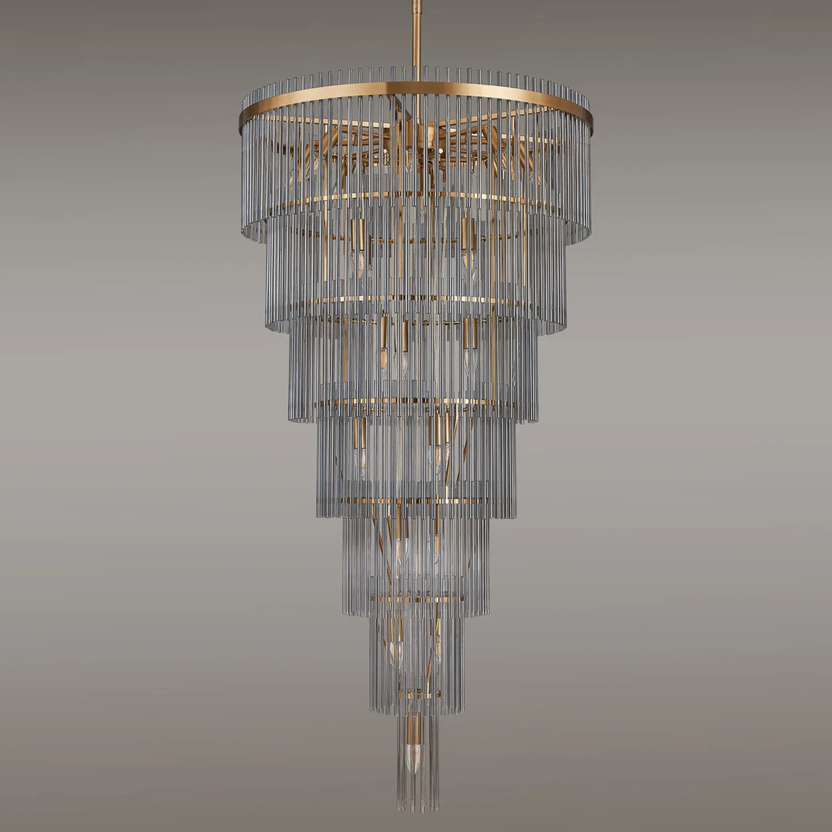 Fabula Robin 77cm 23 Light Glass Rod Chandelier - Brass Gold & Smoked Glass