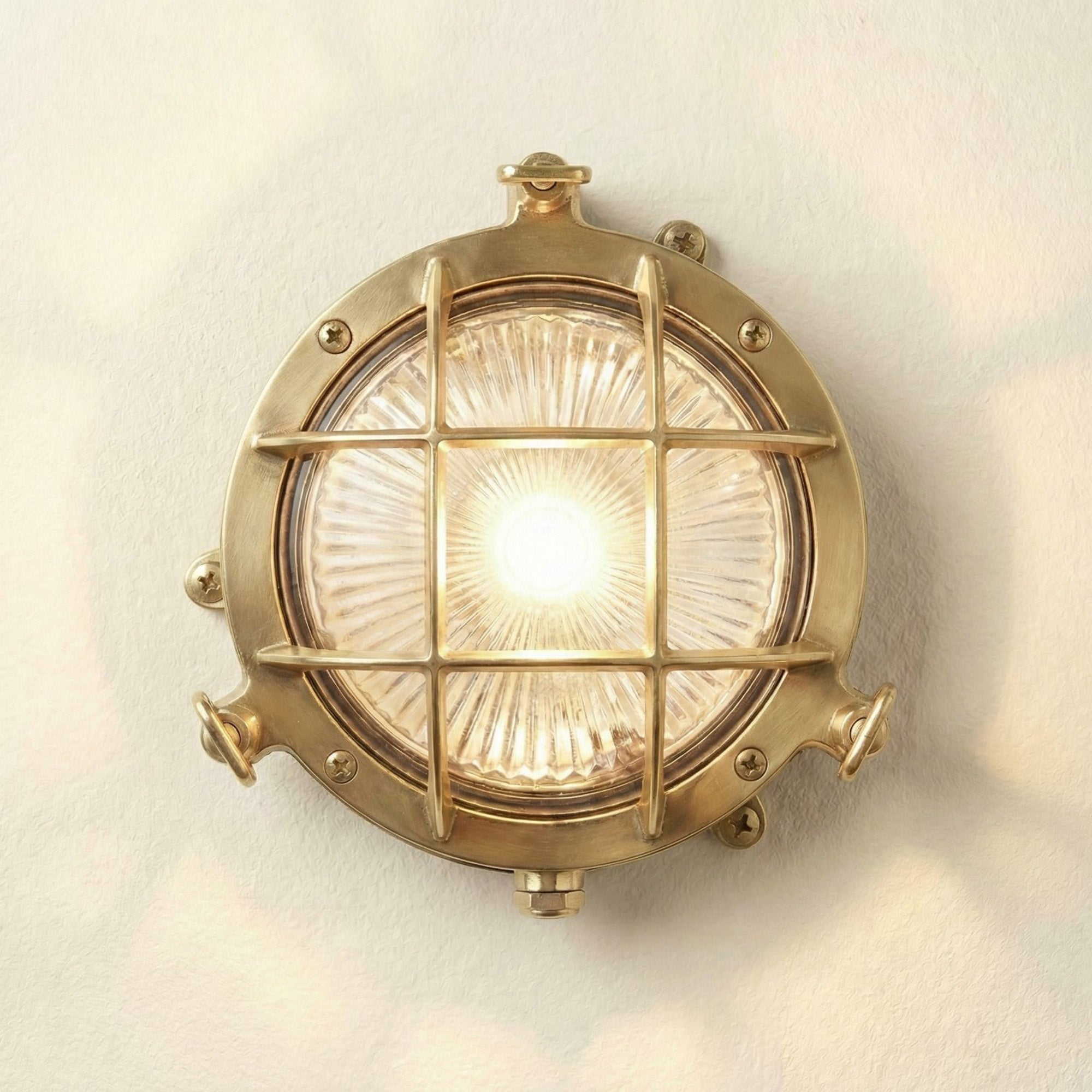Navigator Mini Compass Guard Bulkhead Wall Light - Raw Brass