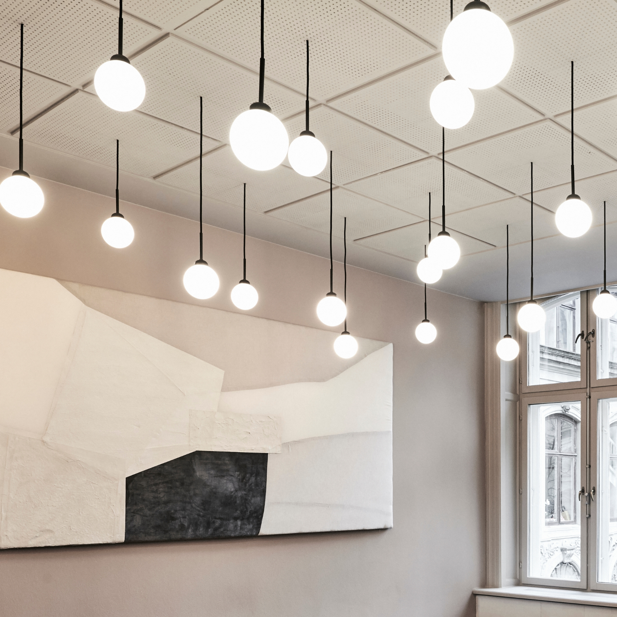 Nuura Apiales 1 Light Pendant - Satin Black & Opal Glass