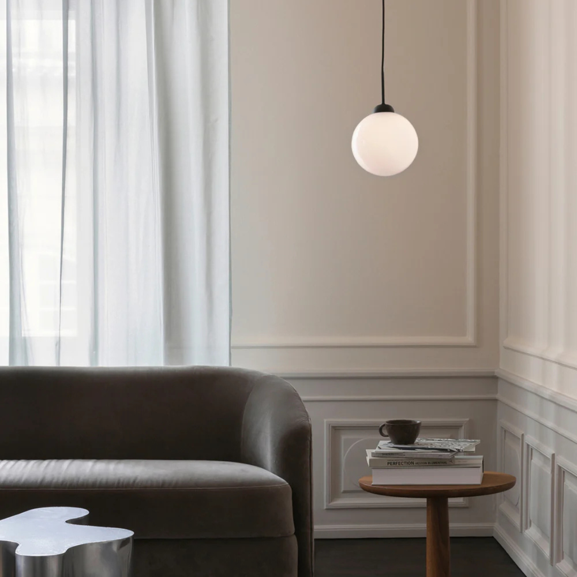 Nuura Apiales 1 Light Pendant - Satin Black & Opal Glass