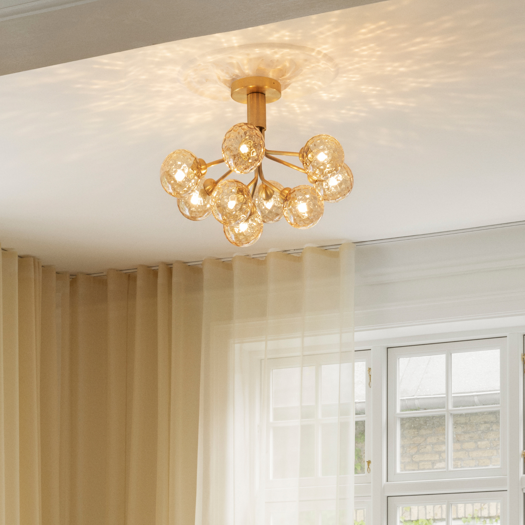 Nuura Apiales 9 Light Ceiling Light - Brushed Brass & Optic Gold Glass