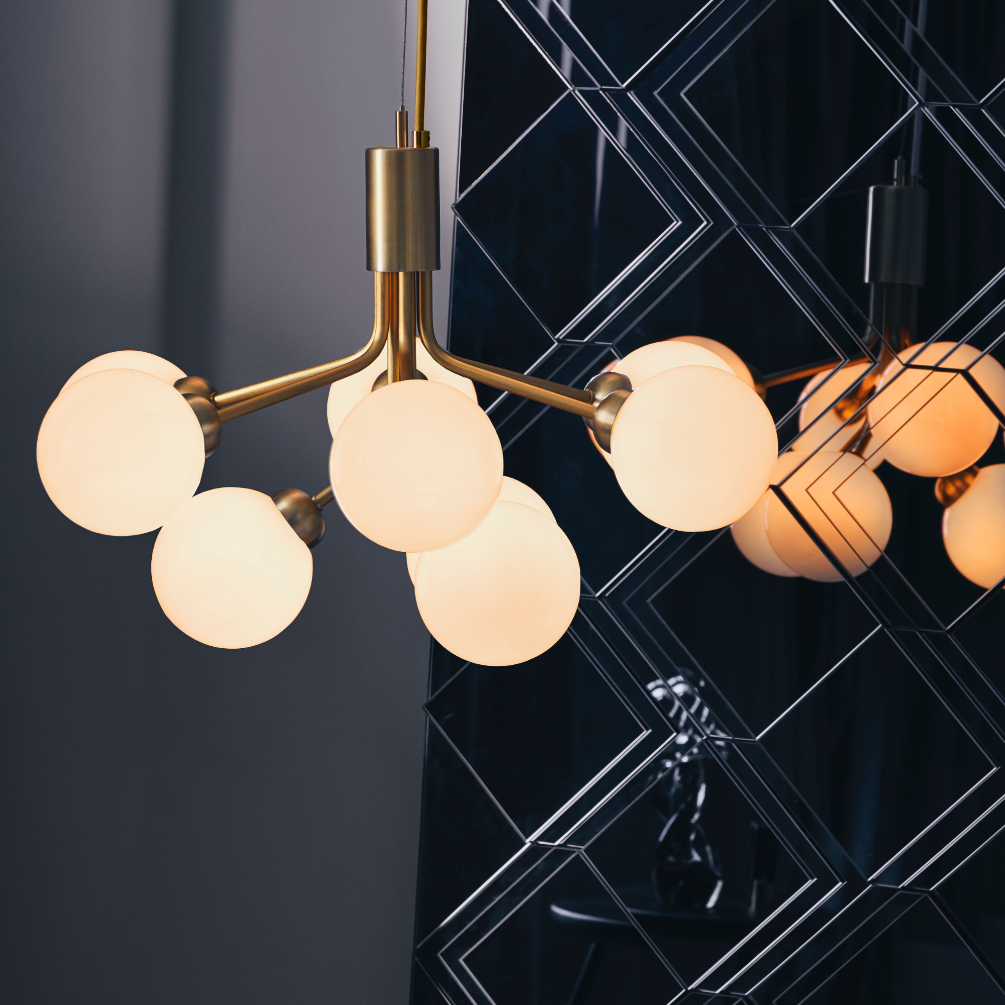 Nuura Apiales 9 Light Chandelier - Brushed Brass & Opal Glass
