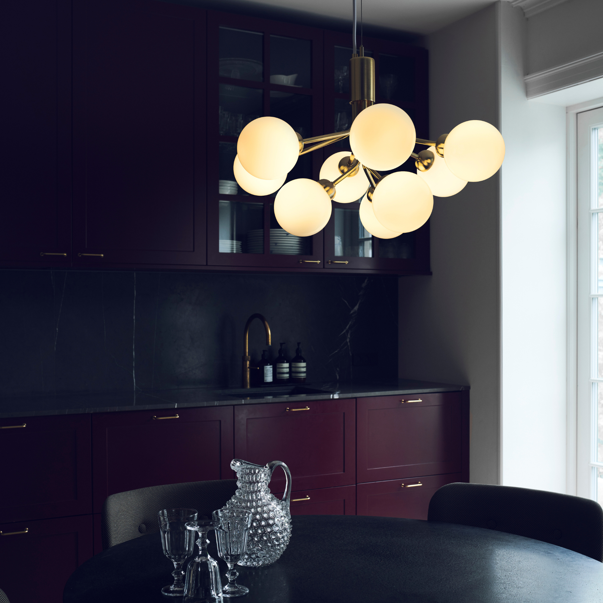Nuura Apiales 9 Light Chandelier - Brushed Brass & Opal Glass