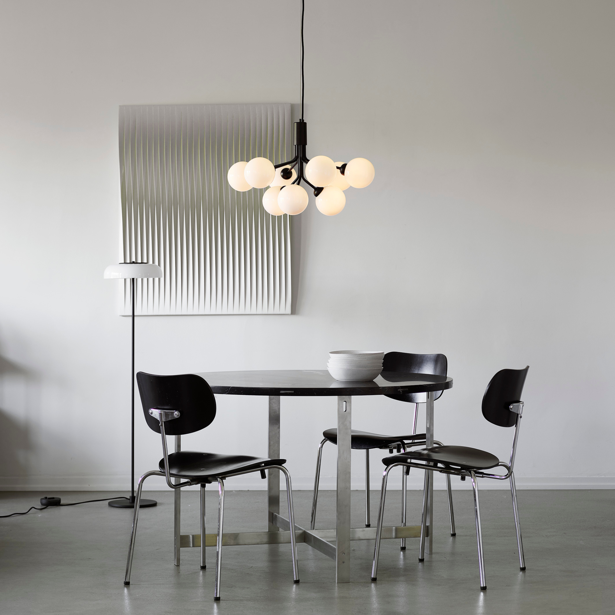 Nuura Apiales 9 Light Chandelier - Satin Black & Opal Glass
