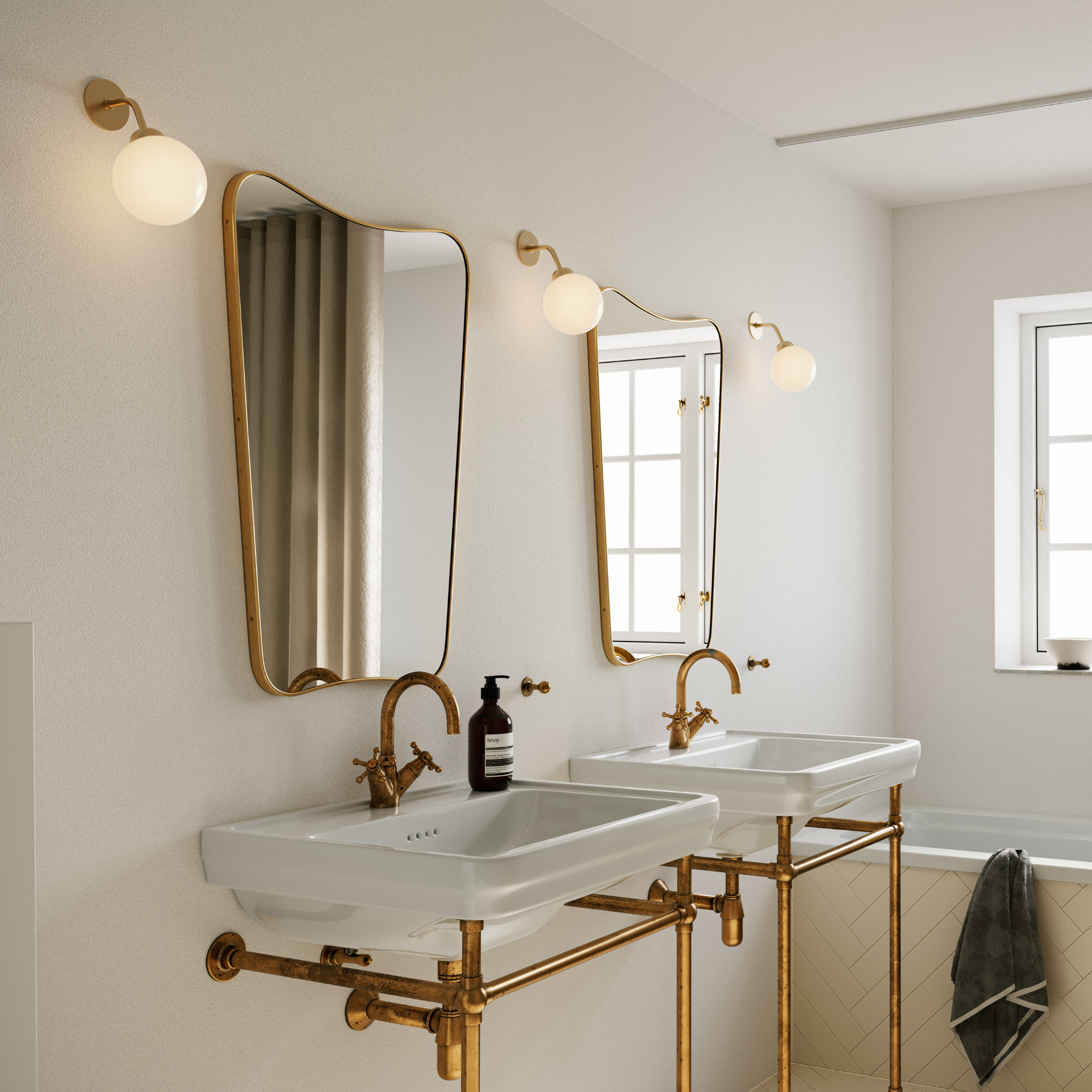 Nuura Apiales Hard-Wired Wall Light - Brushed Brass & Opal Glass