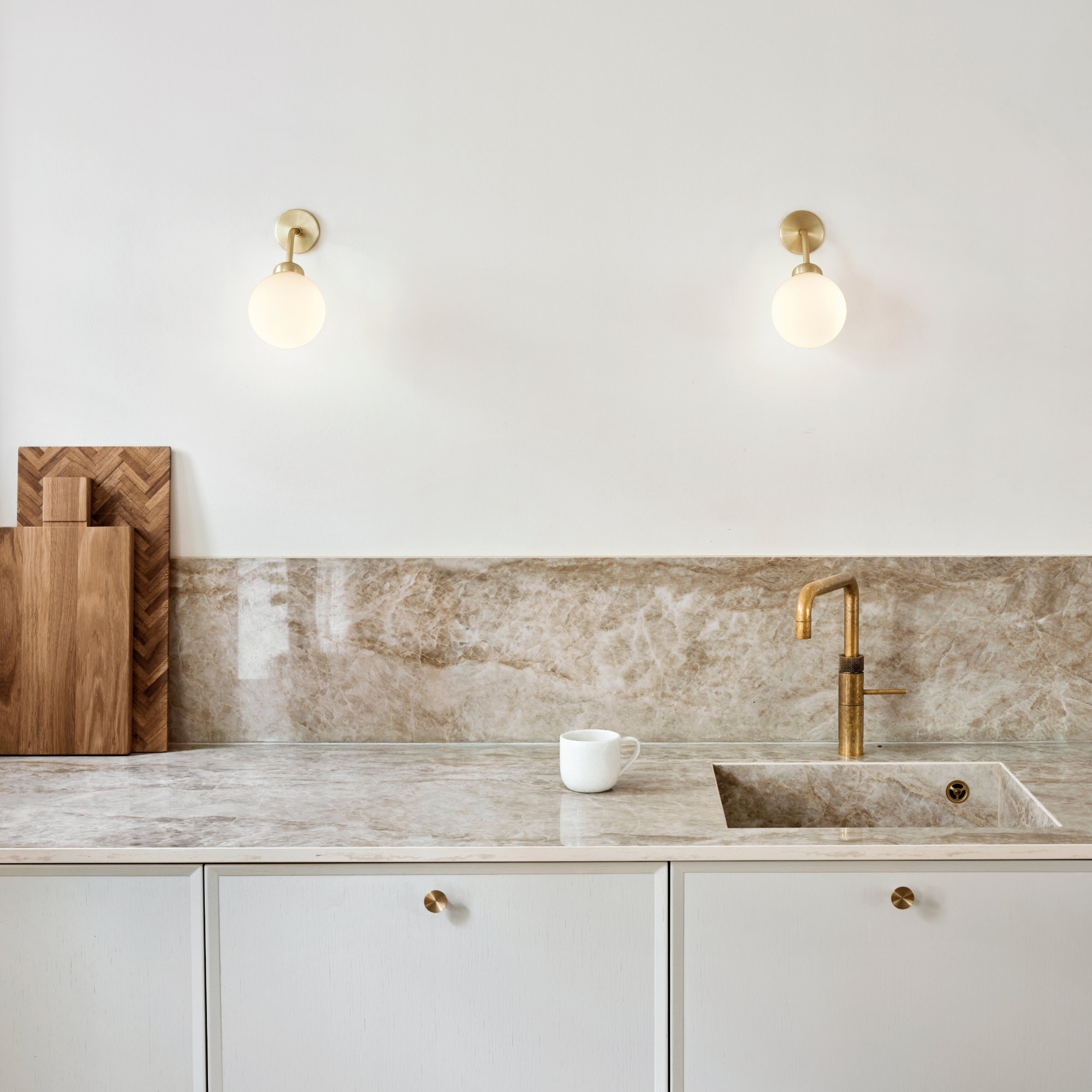 Nuura Apiales Hard-Wired Wall Light - Brushed Brass & Opal Glass