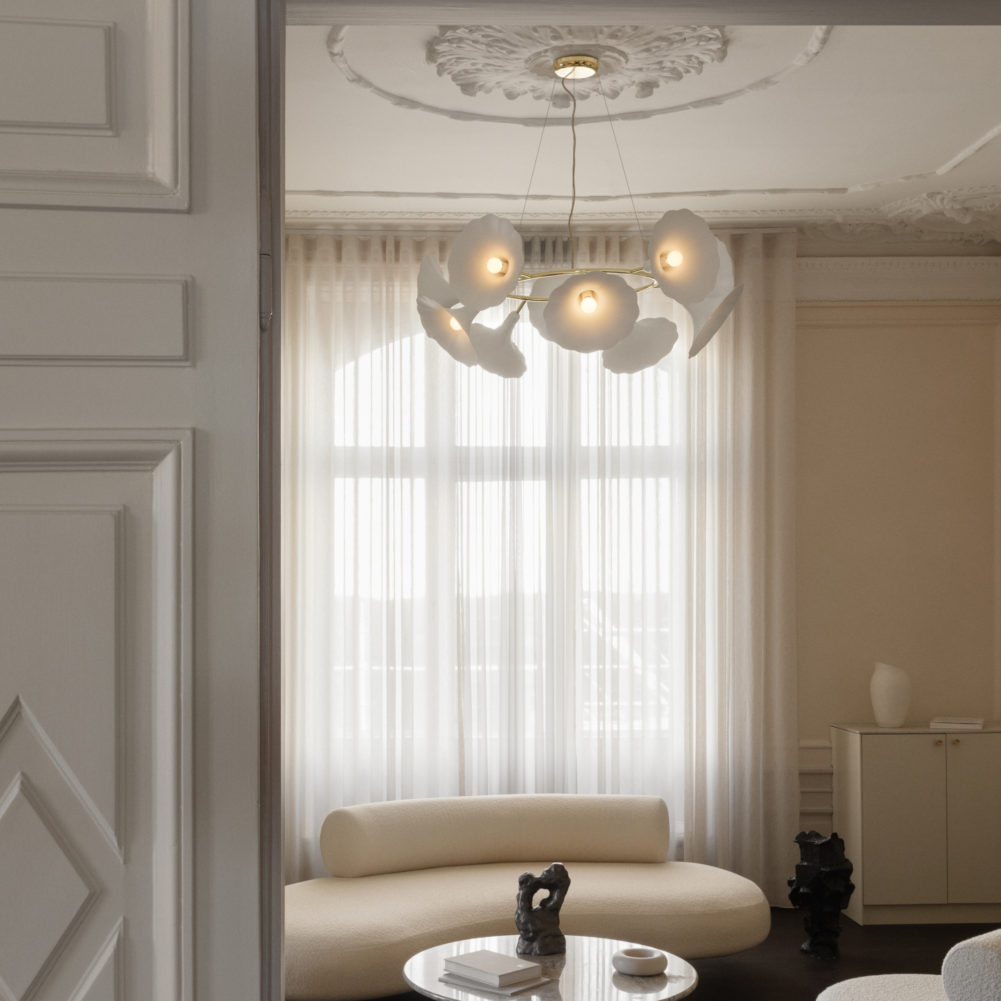 Nuura Petalii 10 Light Chandelier - White & Polished Brass