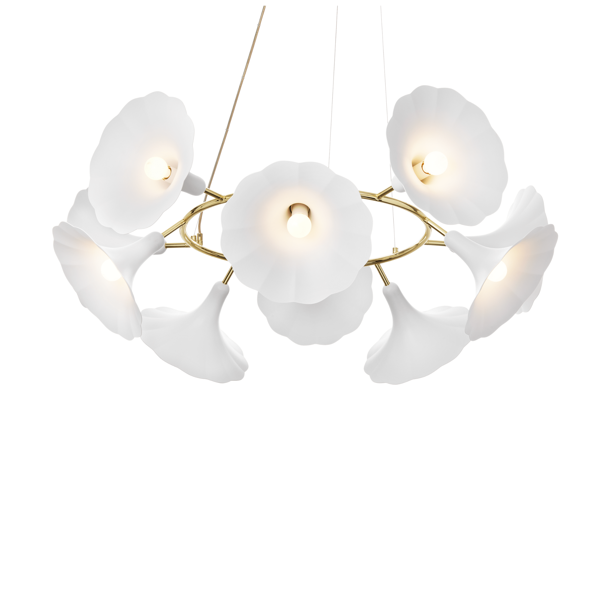 Nuura Petalii 10 Light Chandelier - White & Polished Brass