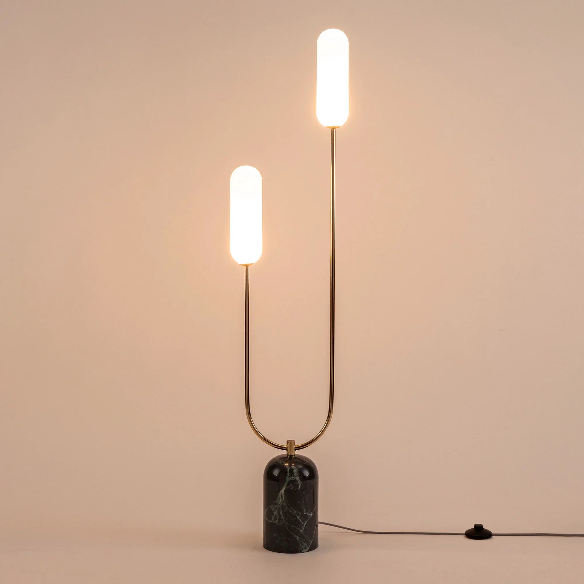 houseof. Marble Curve Floor Lamp - Brass & Green Marble