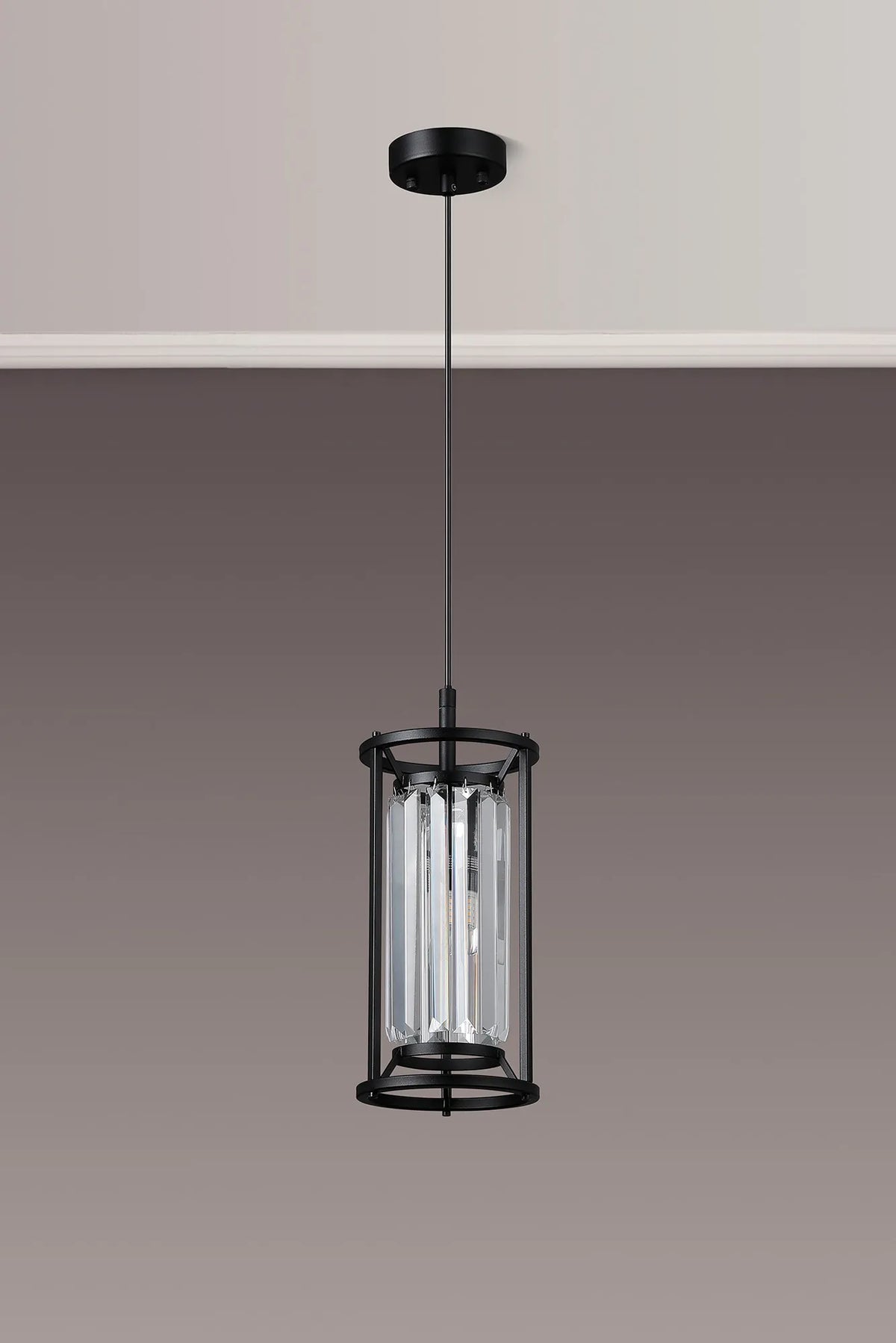 Fabula Oakhurst IP /Semi Flush Pendant Light – 15 cm – Satin Black & Clear Crystal – IP44