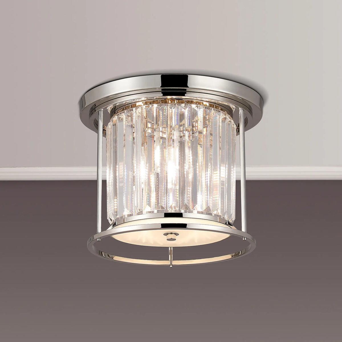 Fabula Oakhurst IP Ceiling Light – 36 cm – Polished Nickel & Clear Crystal – IP44