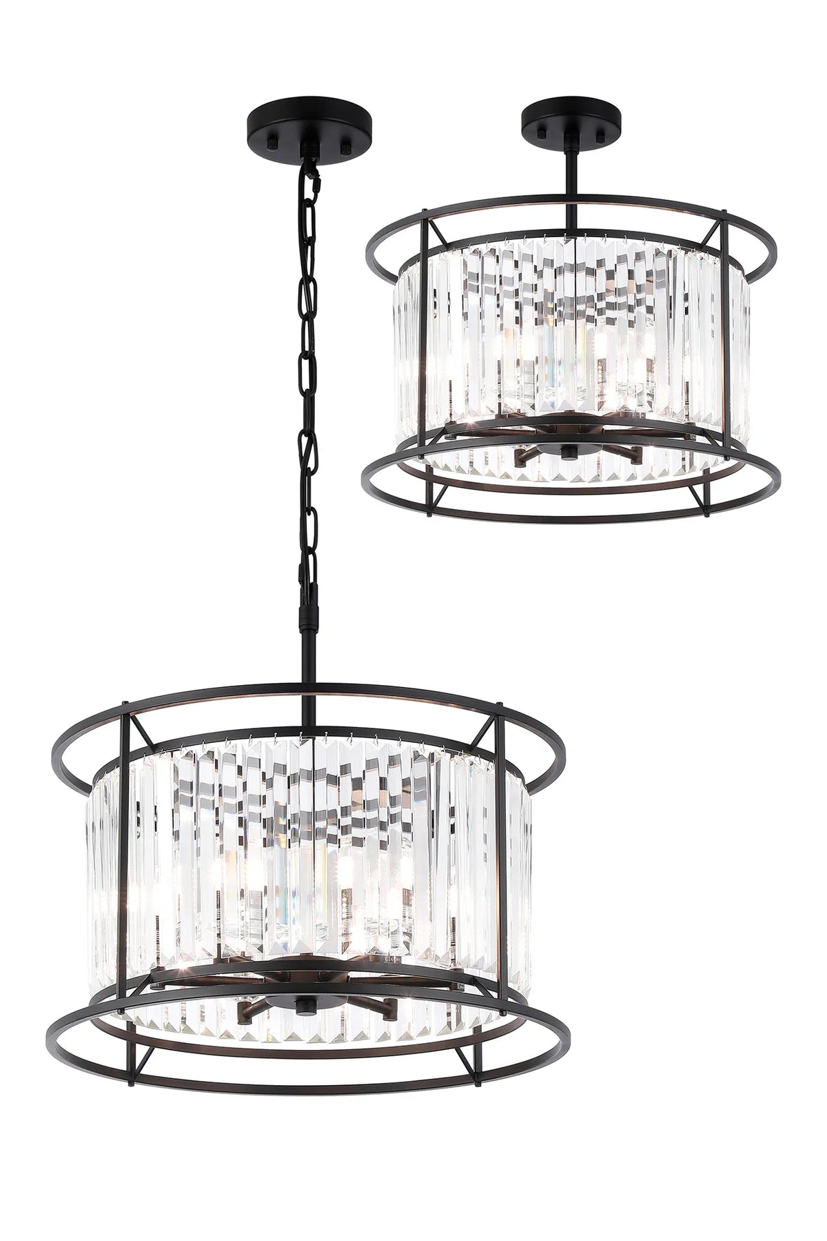Fabula Oakhurst IP /Semi Convertible Pendant Light – Satin Black & Clear Crystal – IP44 50 cm