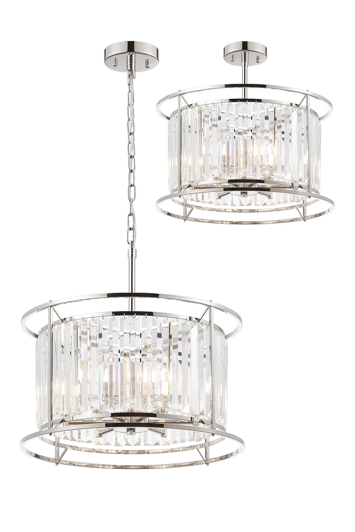 Fabula Oakhurst IP /Semi Convertible Pendant Light – Polished Nickel & Clear Crystal – IP44 50 cm