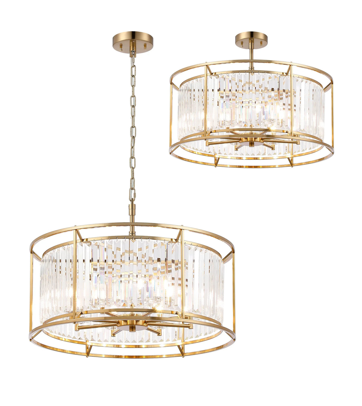 Fabula Oakhurst IP /Semi Convertible Pendant Light – Gold & Clear Crystal – IP44 65 cm