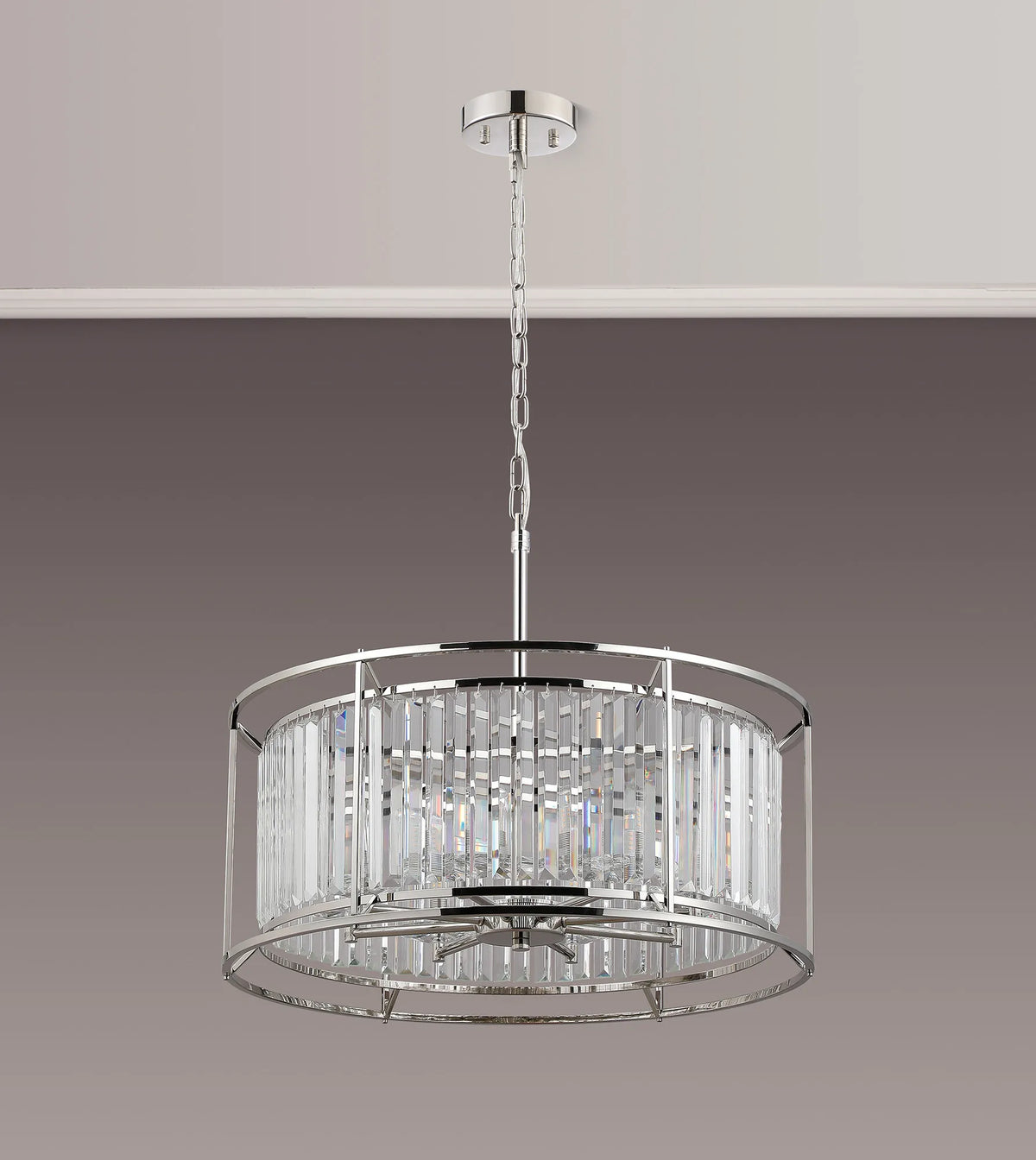 Fabula Oakhurst 65cm 8 Light Crystal Convertible Ceiling Light - Polished Nickel IP44