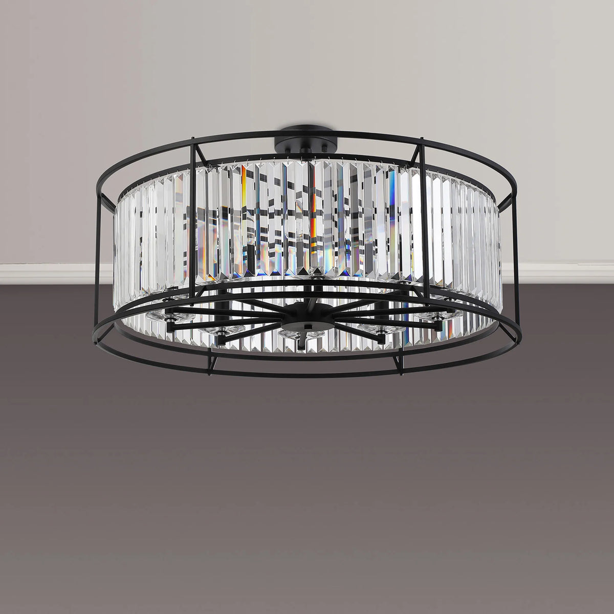 Fabula Oakhurst IP /Semi Convertible Pendant Light – Satin Black & Clear Crystal – IP44
