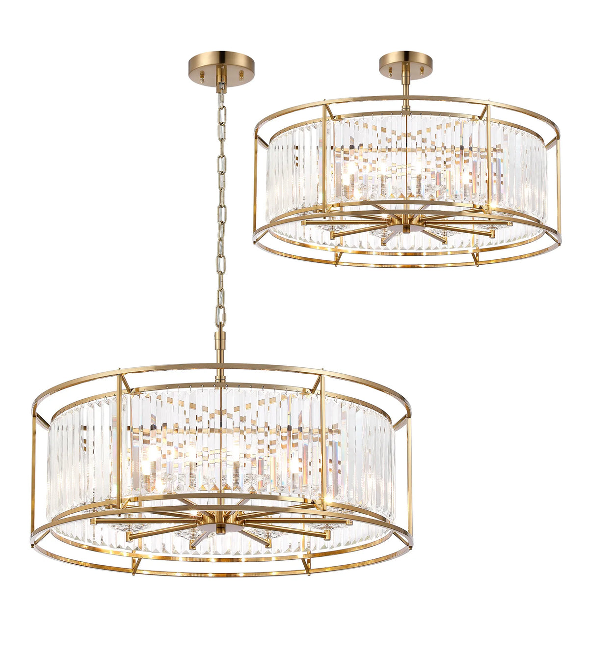 Fabula Oakhurst IP /Semi Convertible Pendant Light – Gold & Clear Crystal – IP44 80 cm