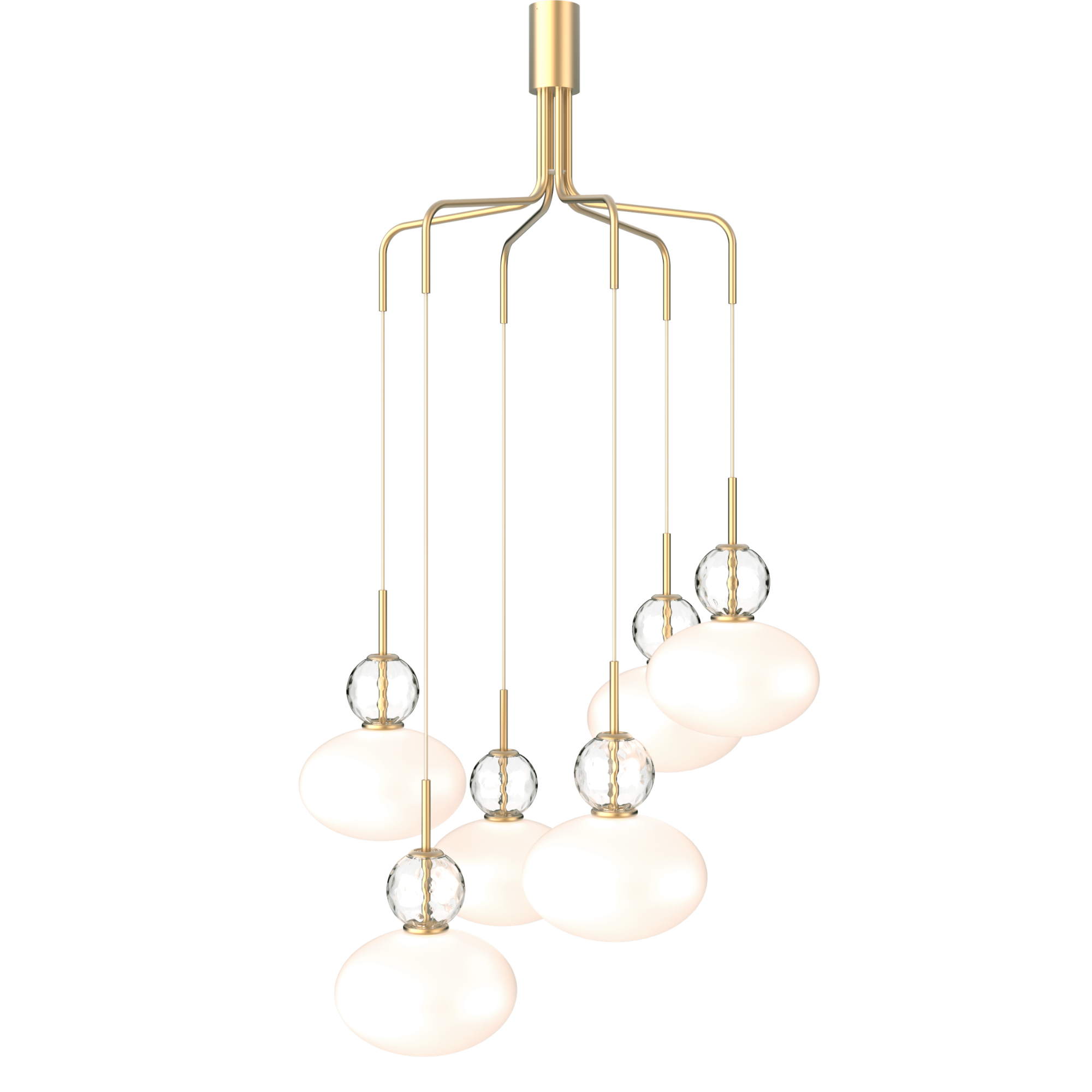 Nuura Rizzatto Cluster 6 Light Chandelier - Satin Brass & Opal Glass
