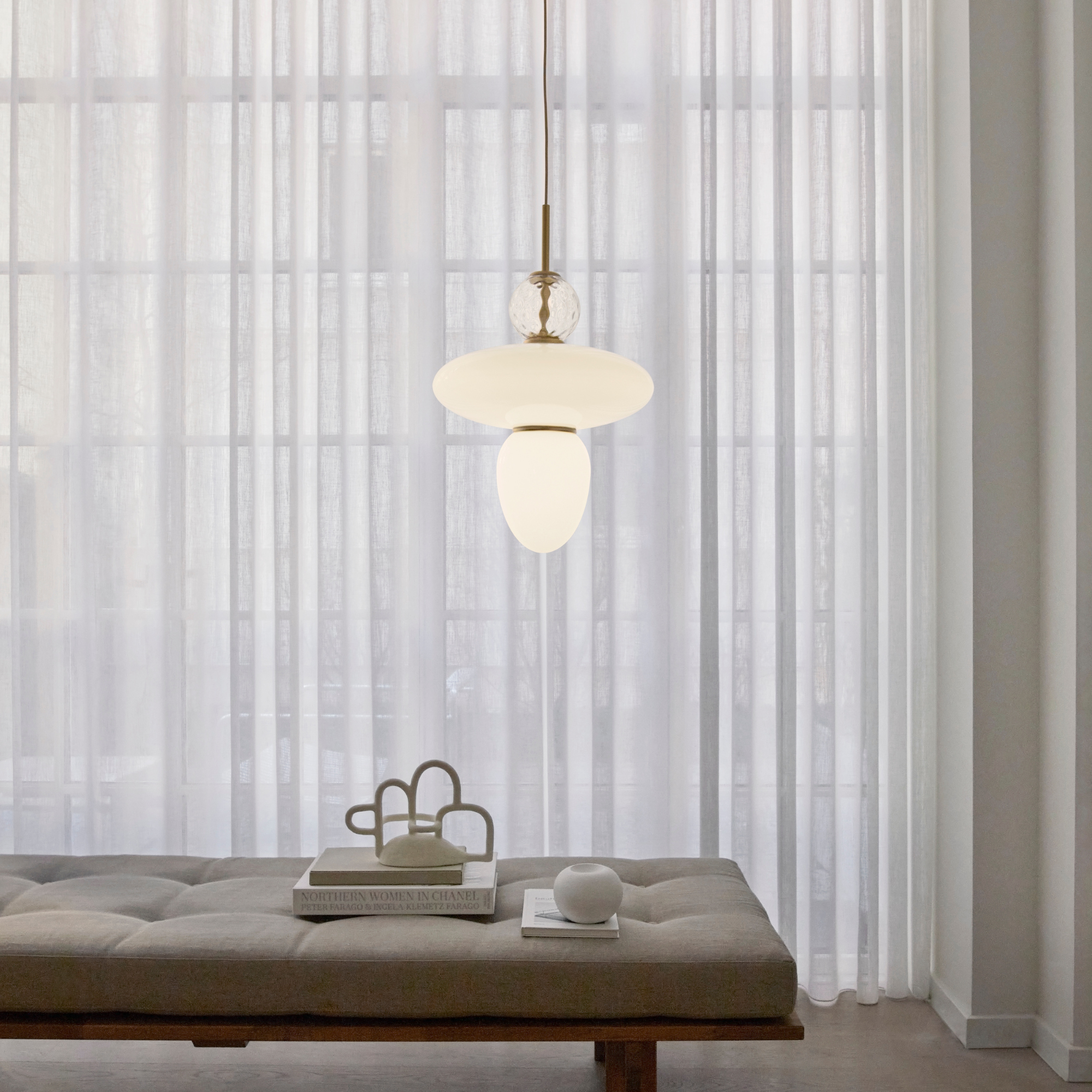 Nuura Rizzatto 43 Pendant - Satin Brass & Opal Glass