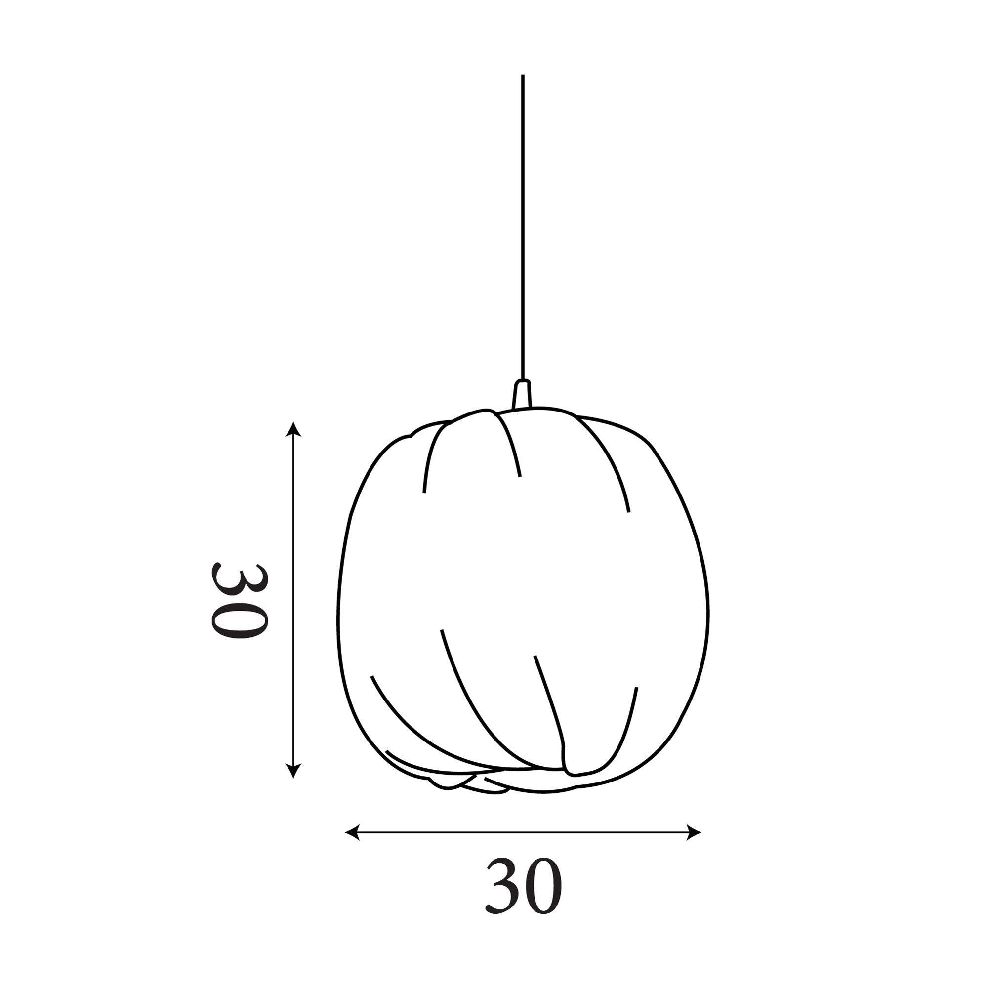 Technical line drawing of the natural round bamboo shade showing dimensions of 30cm height and 30cm width