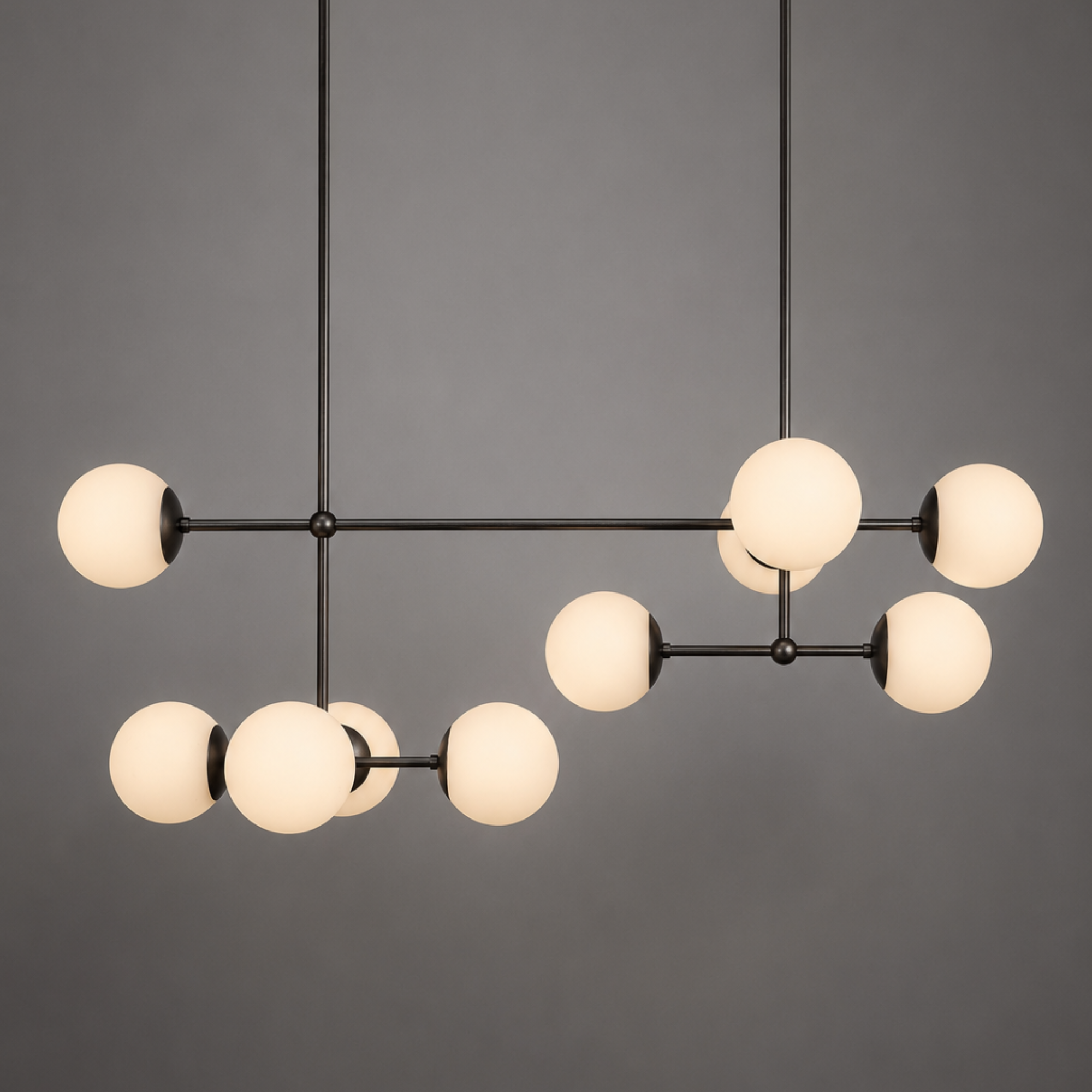 Schwung Armstrong Linear 10 Light Chandelier - Opal Mat Glass