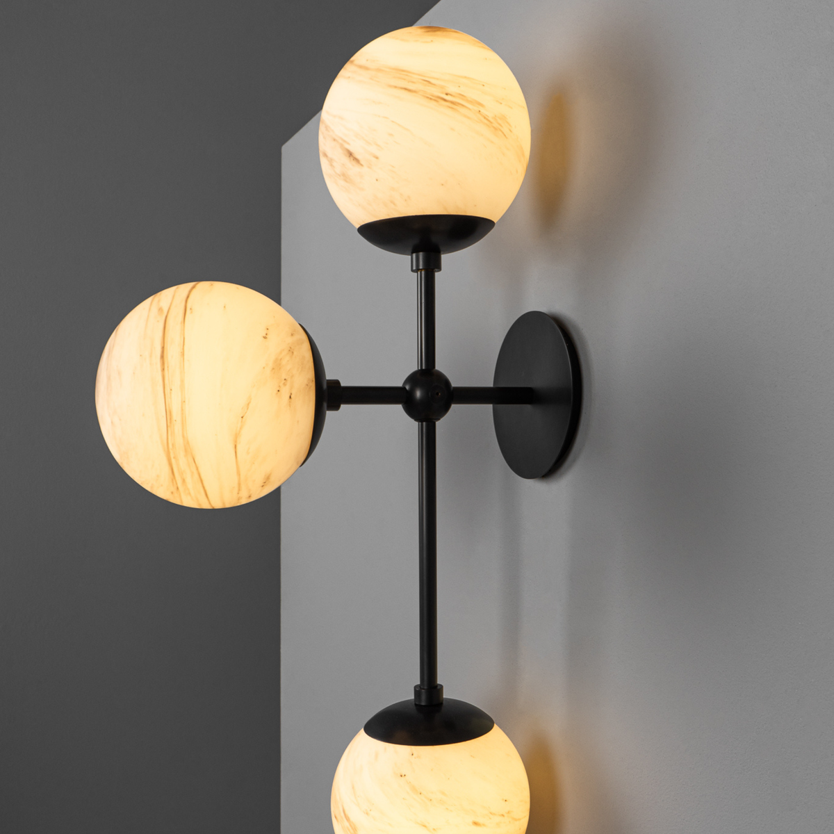 Schwung Armstrong Triple Wall Sconce Light - Marble Glass