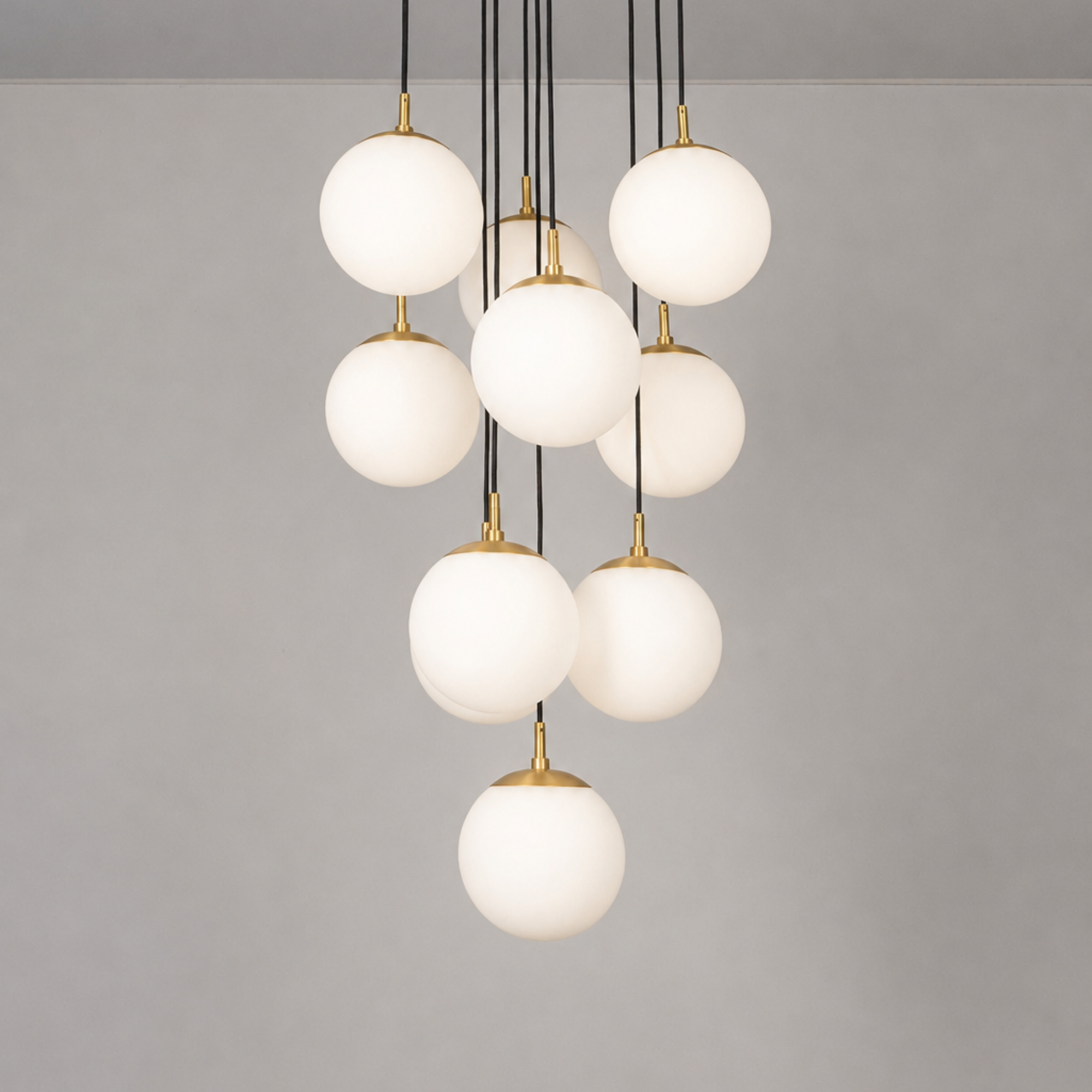 Schwung Globe Cluster 10 Light Chandelier - Opal Mat Glass