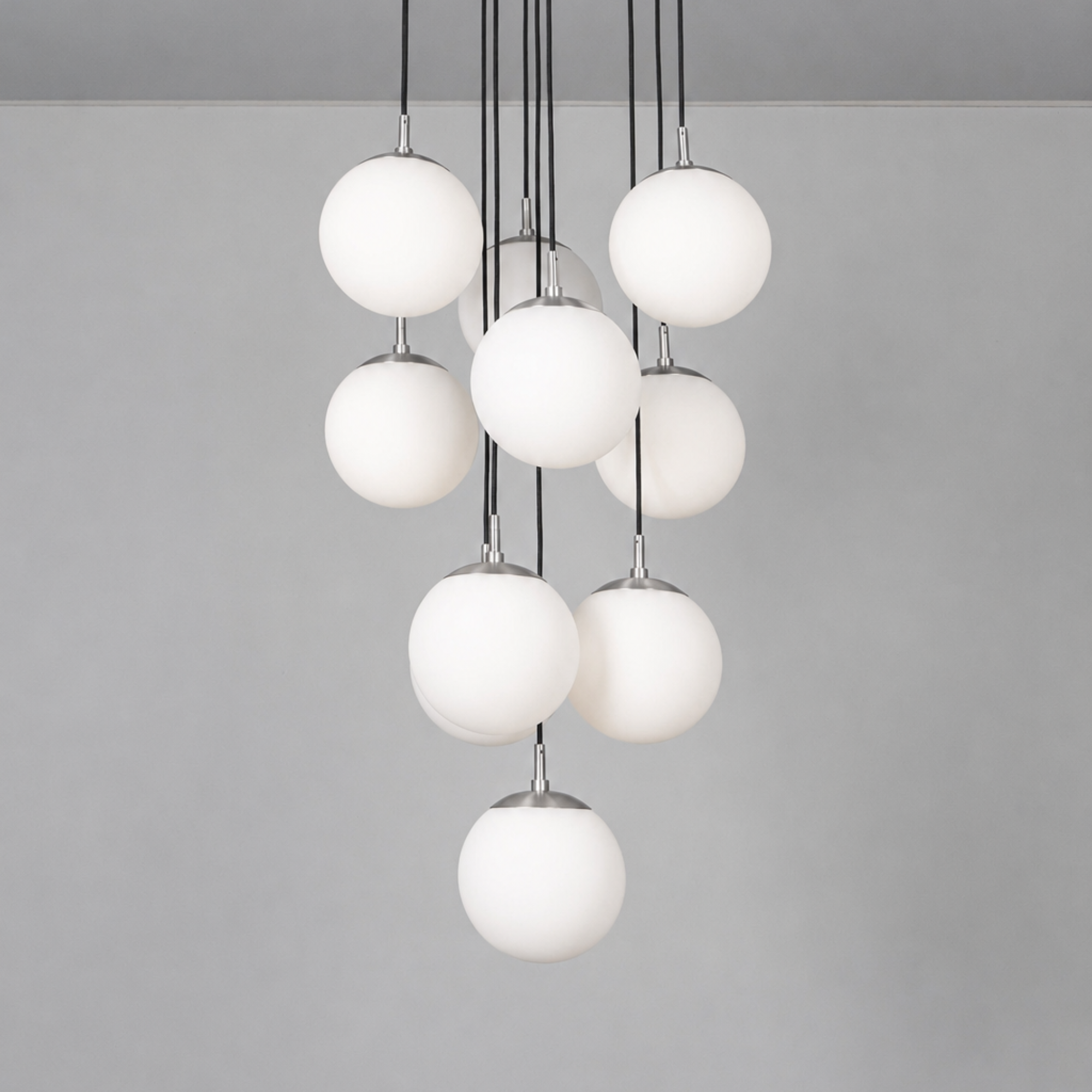 Schwung Globe Cluster 10 Light Chandelier - Opal Mat Glass
