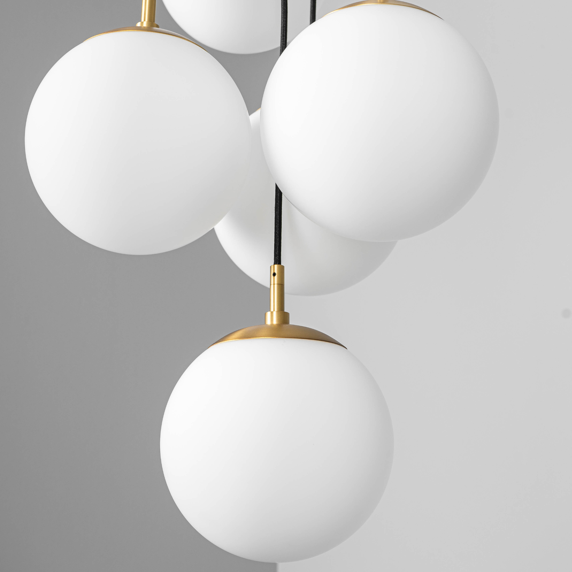 Schwung Globe Cluster 10 Light Chandelier - Opal Mat Glass