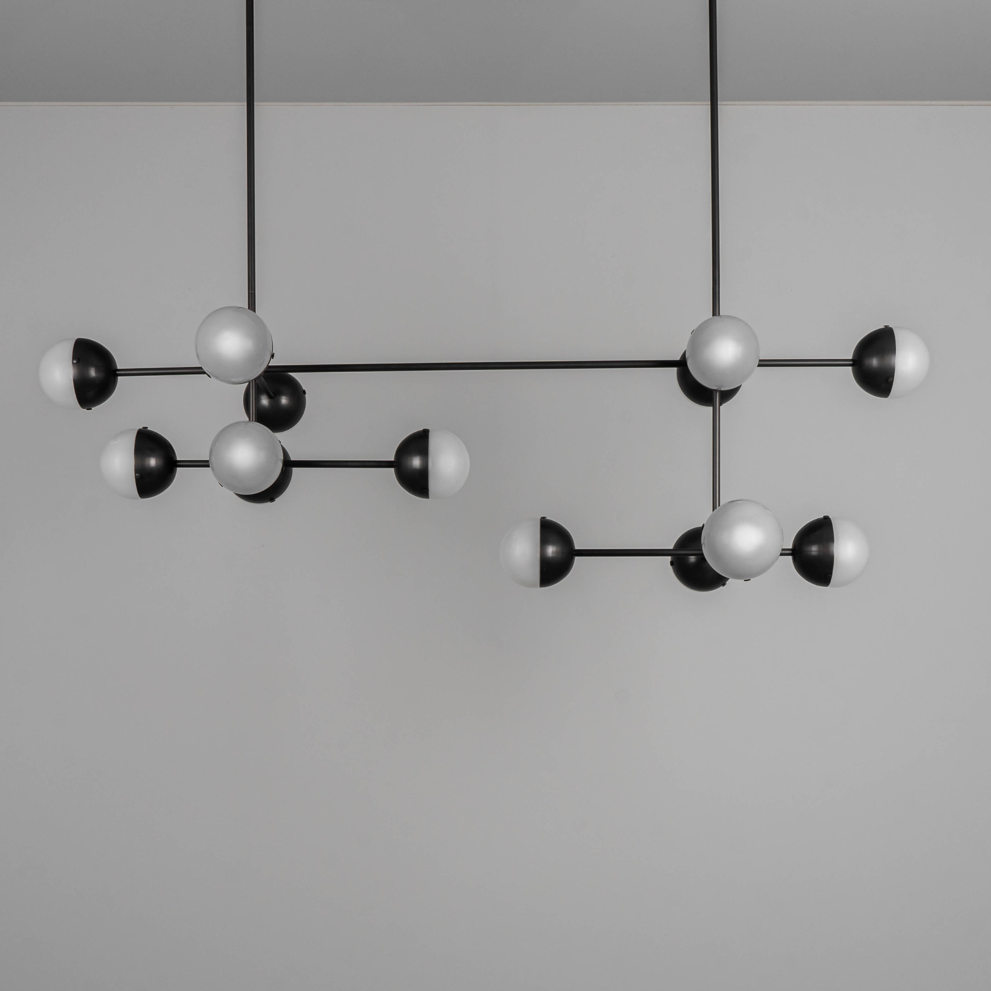 Schwung Molecule Linear 14 Light Chandelier - Frosted Glass