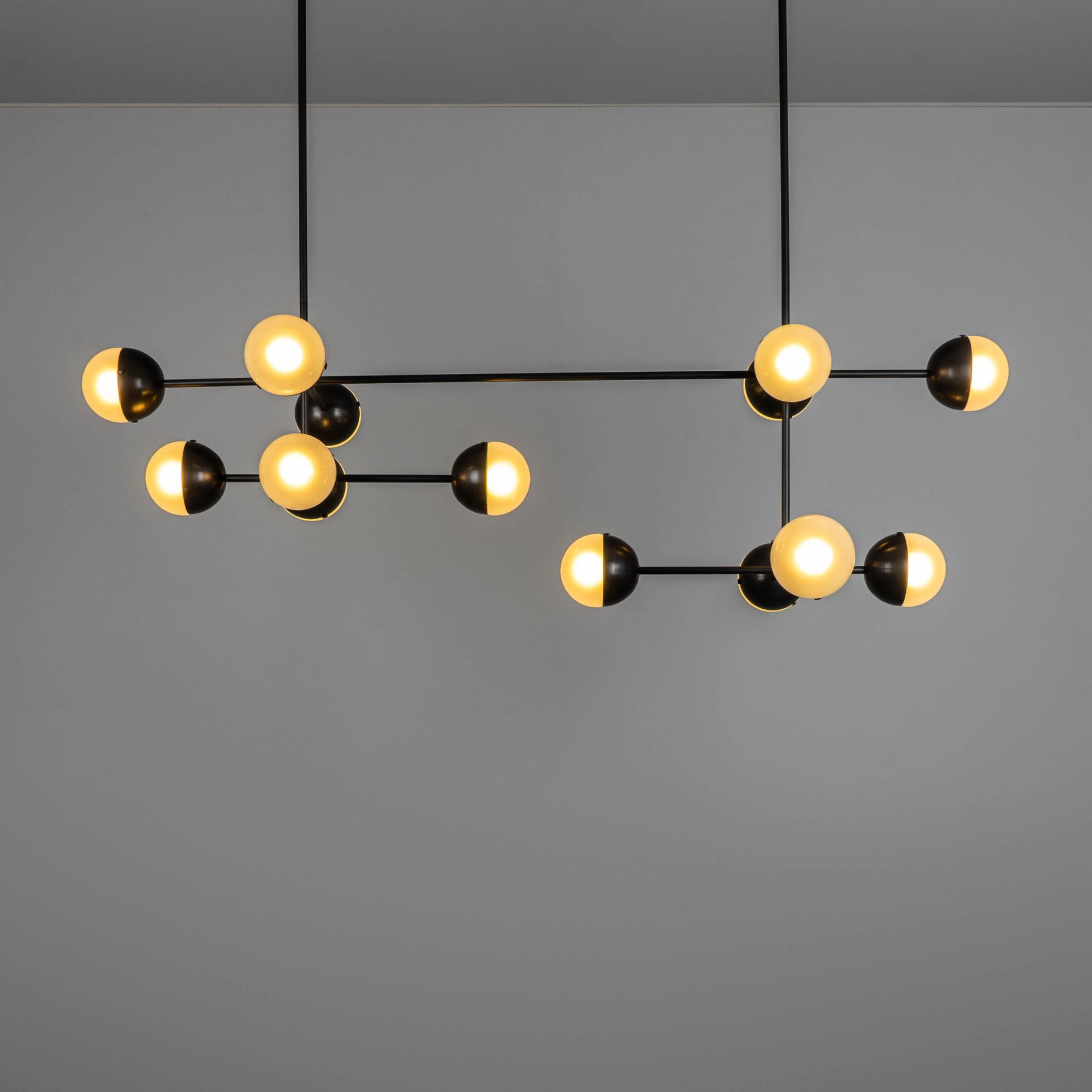 Schwung Molecule Linear 14 Light Chandelier - Frosted Glass