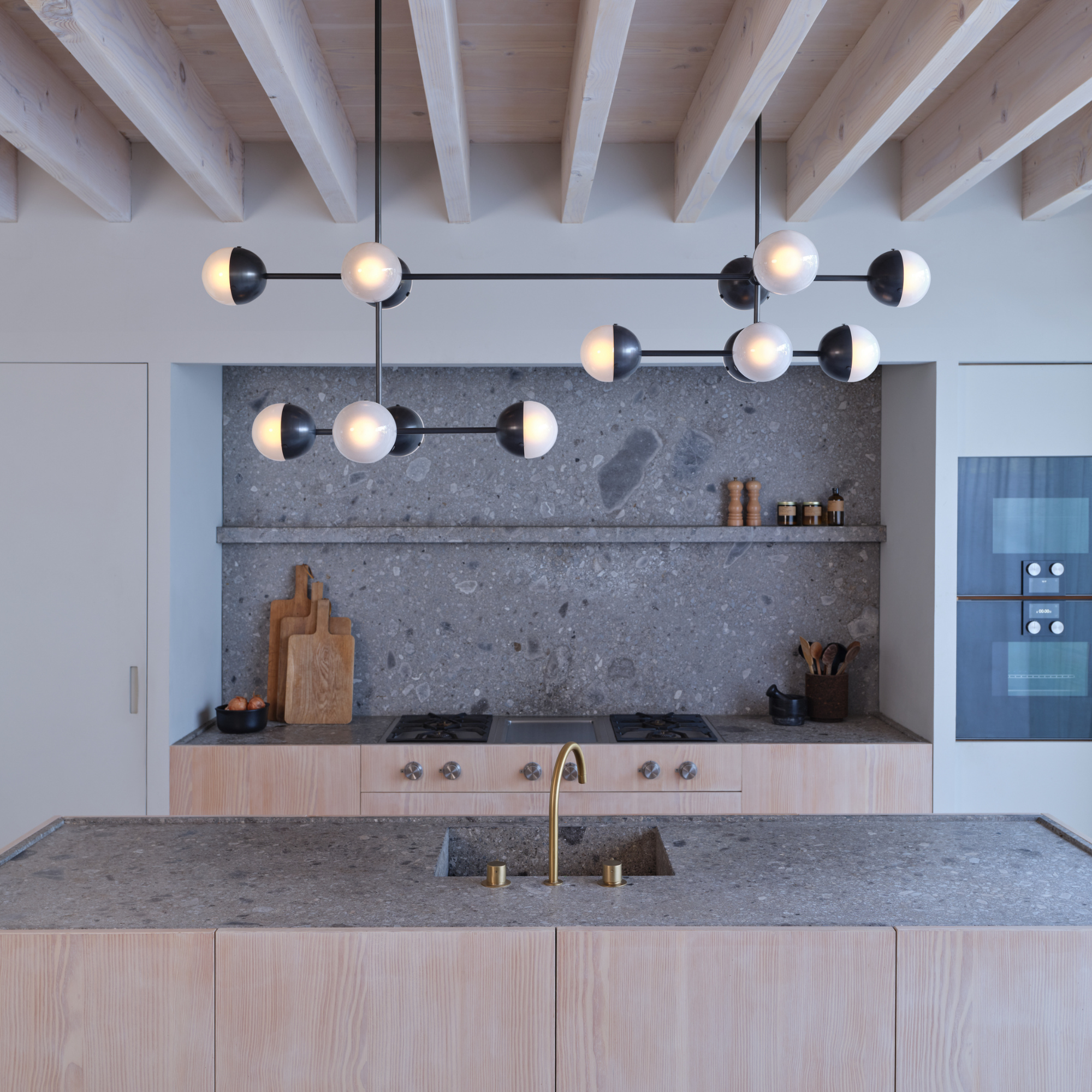 Schwung Molecule Linear 14 Light Chandelier - Frosted Glass