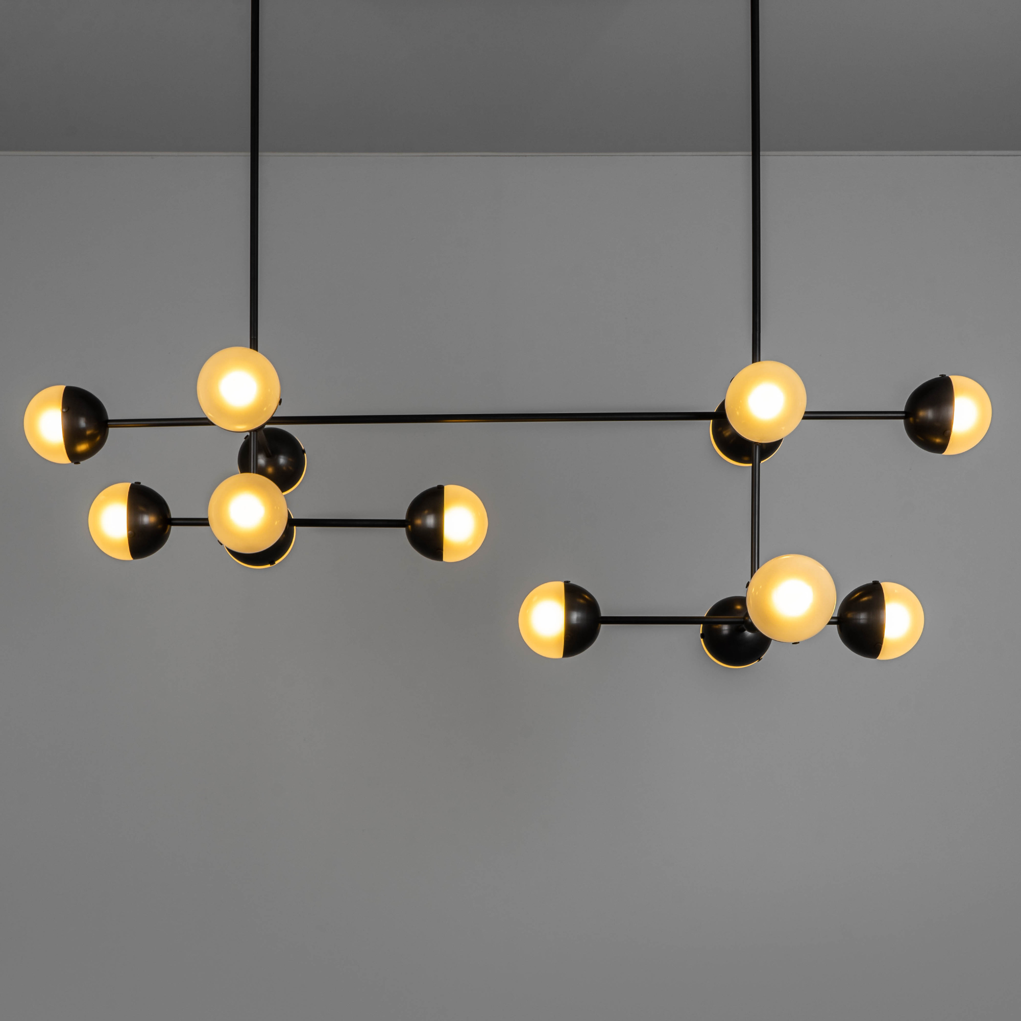 Schwung Molecule Linear 14 Light Chandelier - Frosted Glass