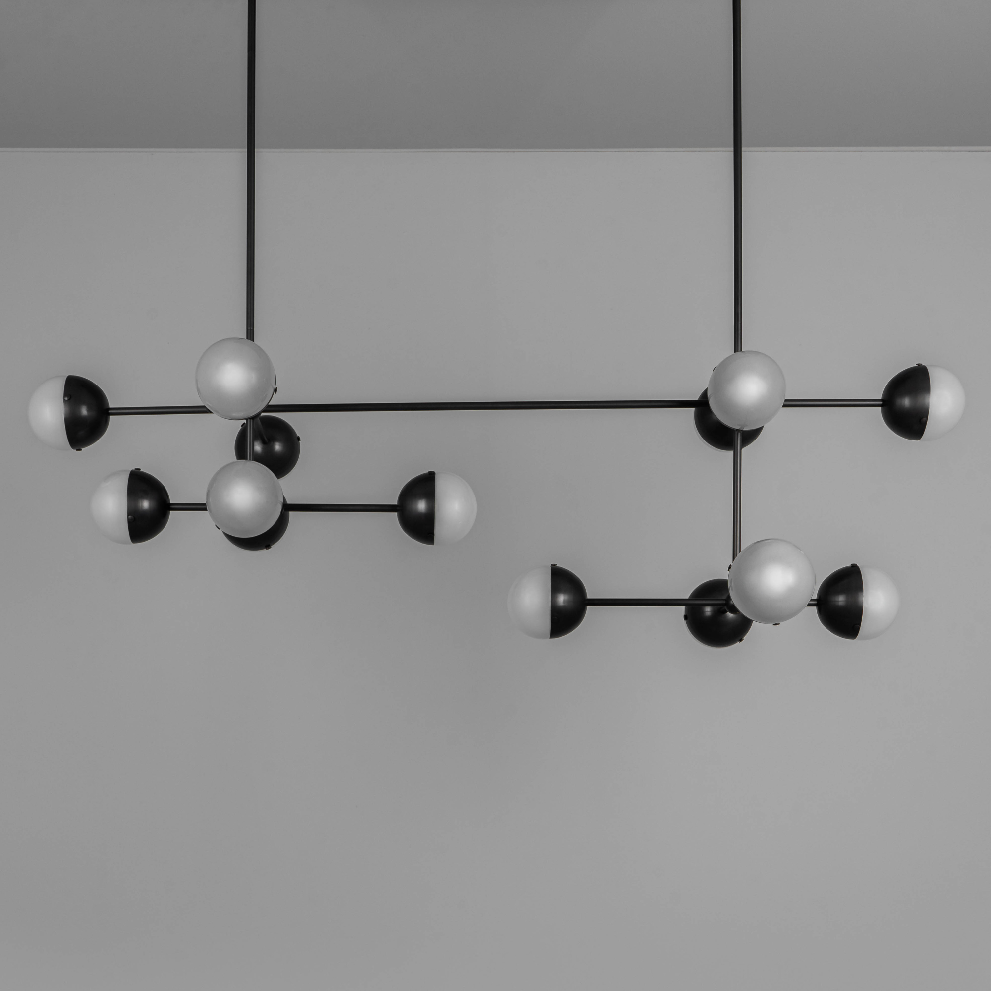 Schwung Molecule Linear 14 Light Chandelier - Frosted Glass