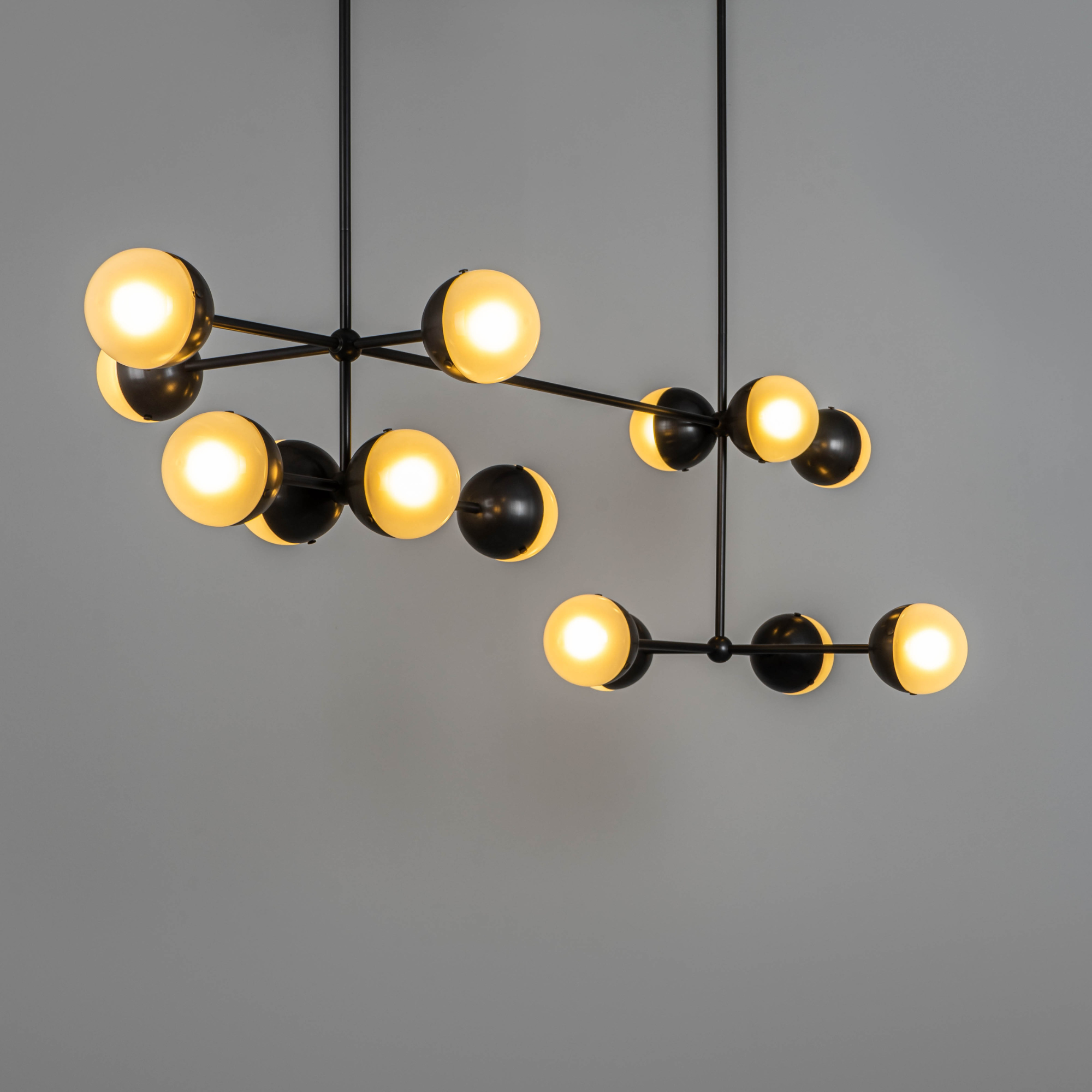Schwung Molecule Linear 14 Light Chandelier - Frosted Glass