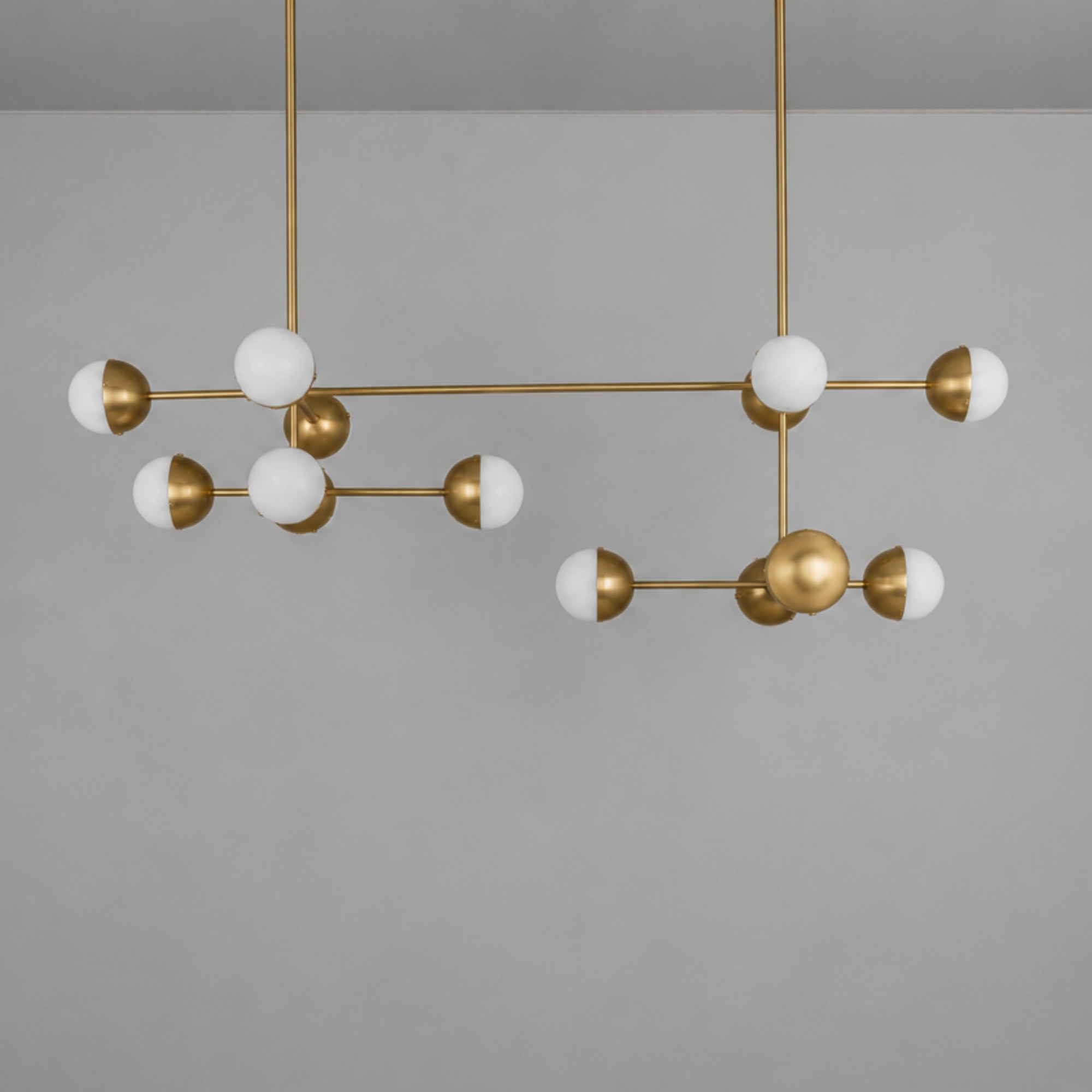 Schwung Molecule Linear 14 Light Chandelier - Frosted Glass