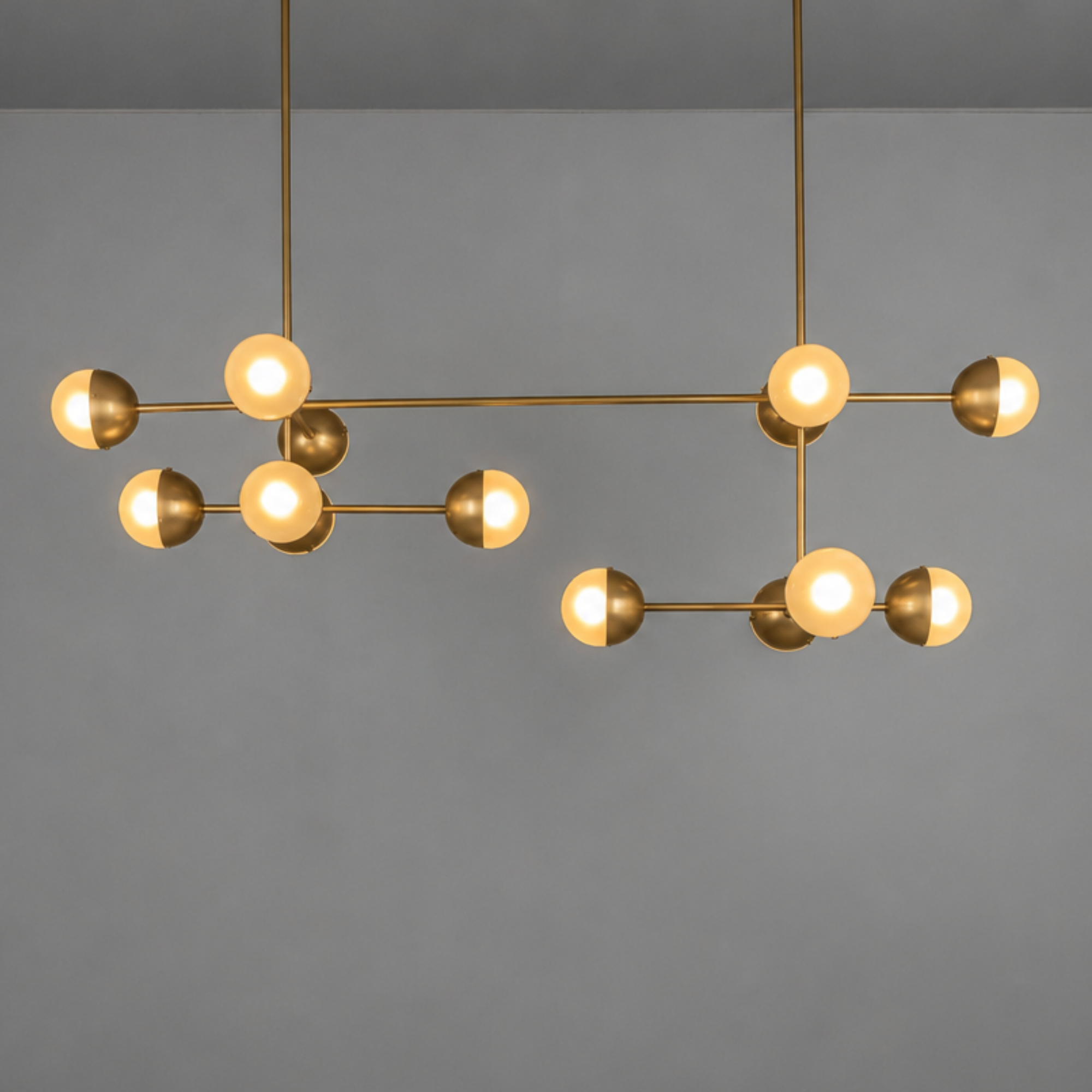 Schwung Molecule Linear 14 Light Chandelier - Frosted Glass