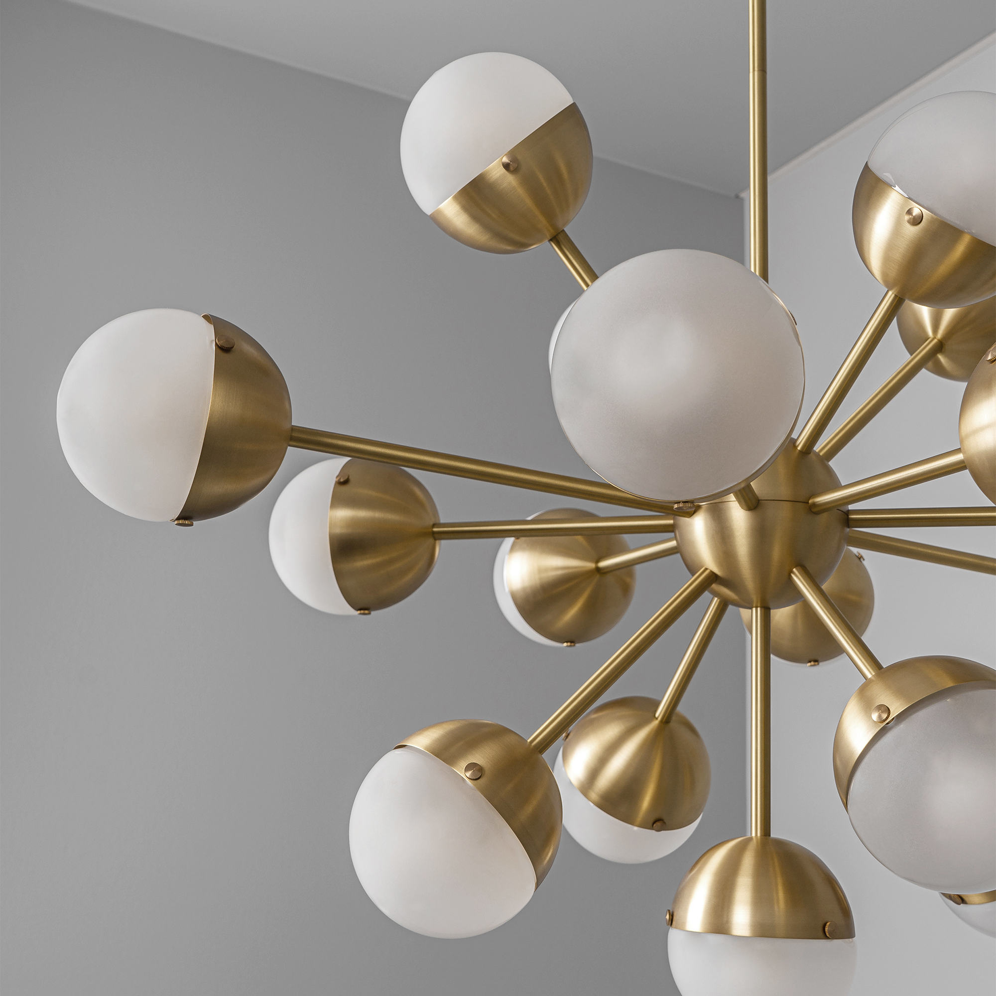 Schwung Molecule Spark Oval 17 Light Chandelier - Frosted Glass
