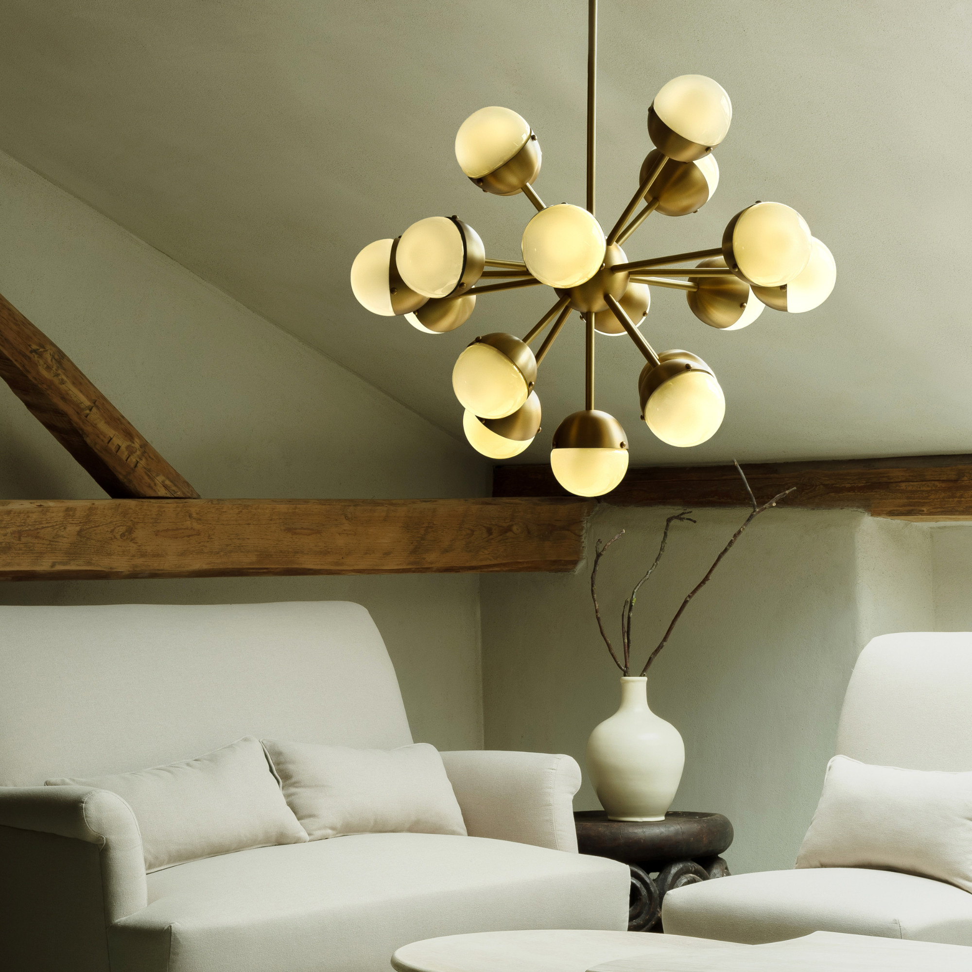 Schwung Molecule Spark Oval 17 Light Chandelier - Frosted Glass