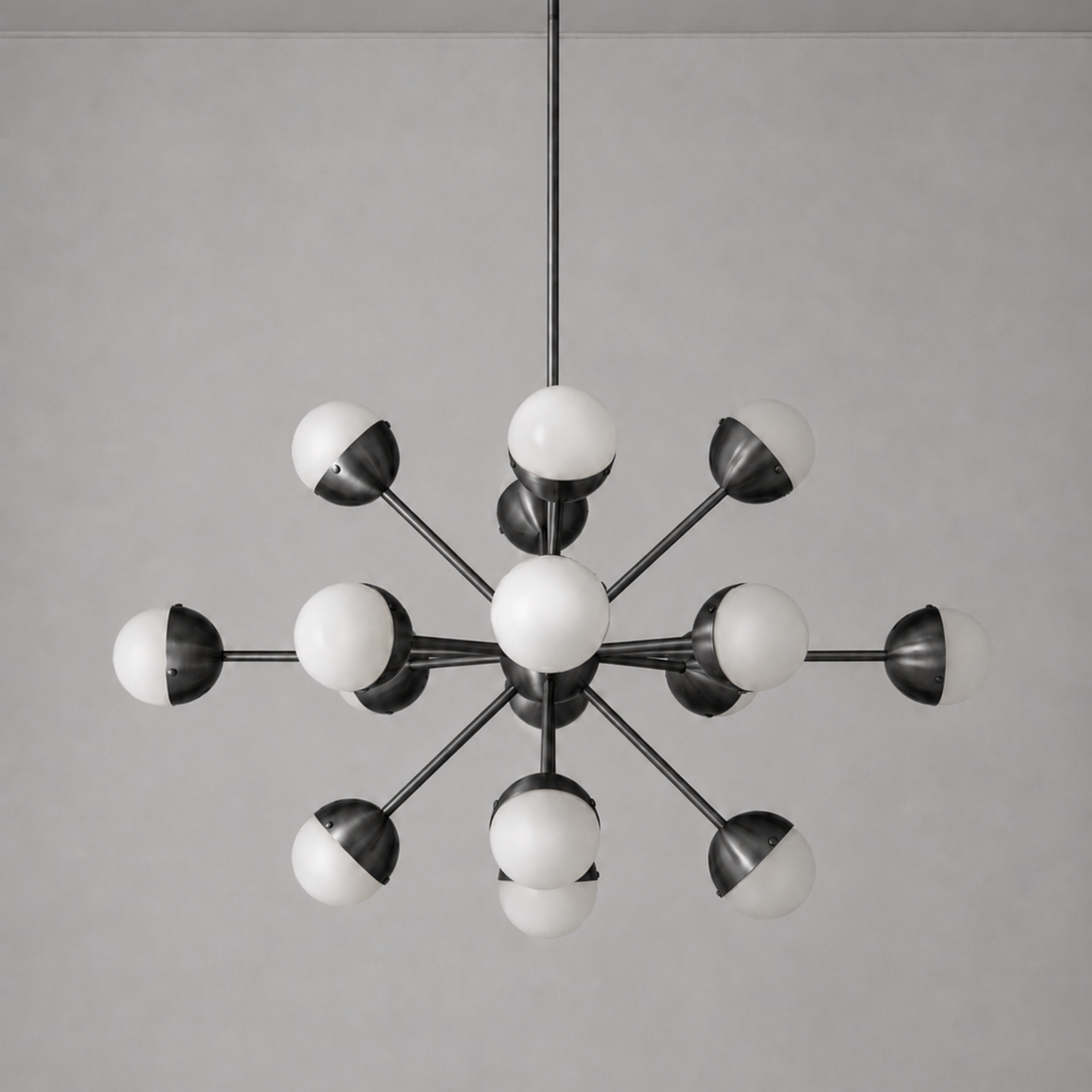 Schwung Molecule Spark Oval 17 Light Chandelier - Frosted Glass