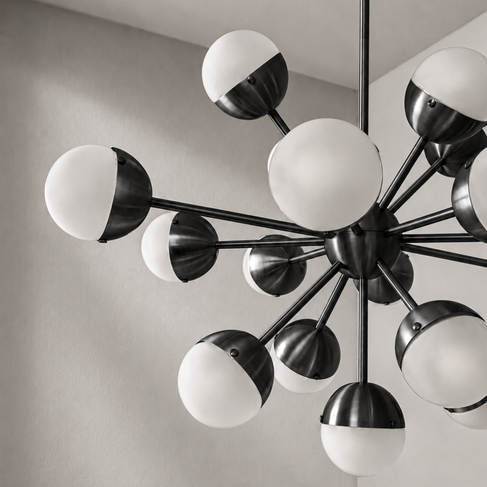 Schwung Molecule Spark Oval 17 Light Chandelier - Frosted Glass